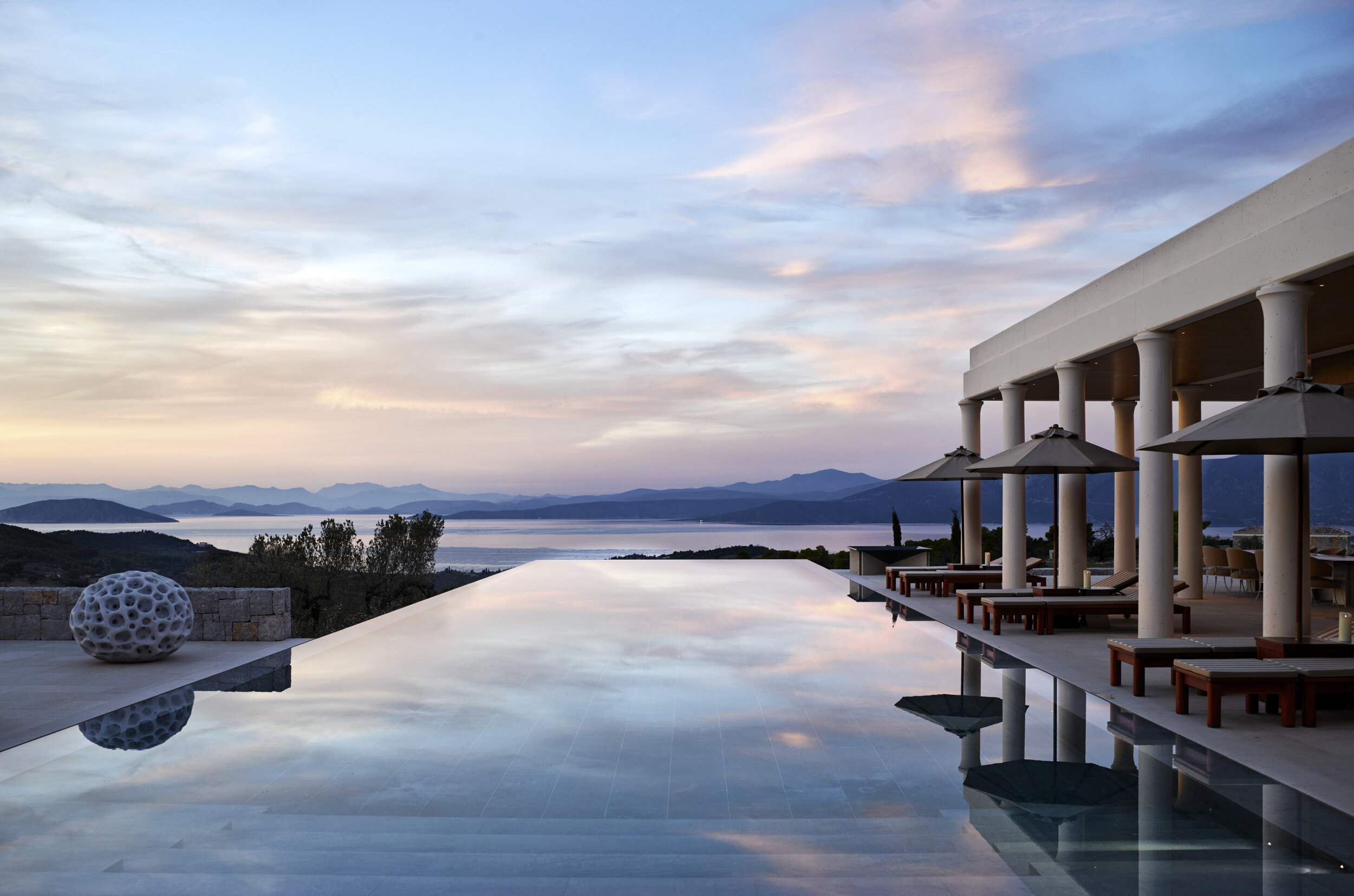 Amanzoe, Greece - Accommodation, Villas, Villa 20, Swimming pool, View, Sunset_High Res_7484.jpg