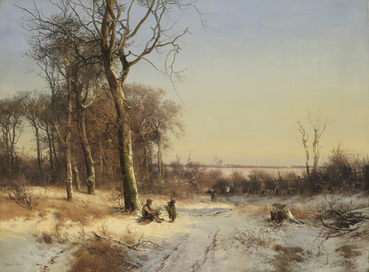 Frederik Rohde (Danish 1816-1886) 'Wintery Forest with a Family'