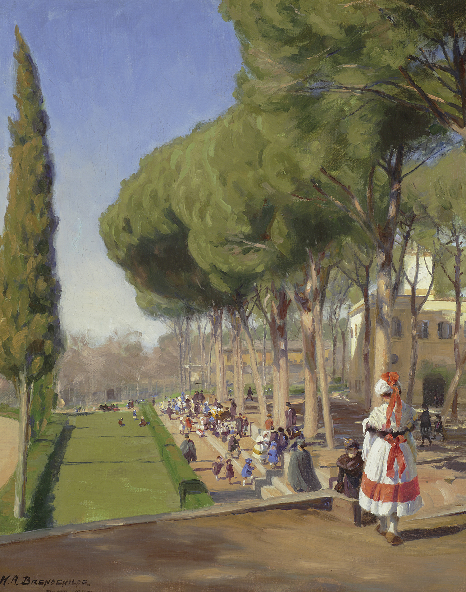 Hans Andersen Brendekilde (Danish 1857-1942) 'Summer Day, Villa Borghese, Rome'