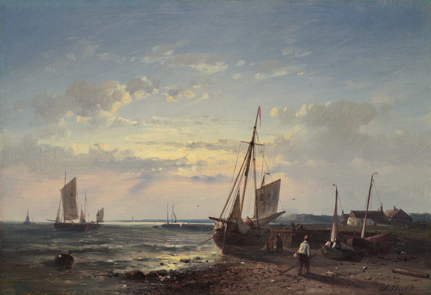 Abraham Hulk (Dutch 1813-1897) 'Shipping at Sunset'