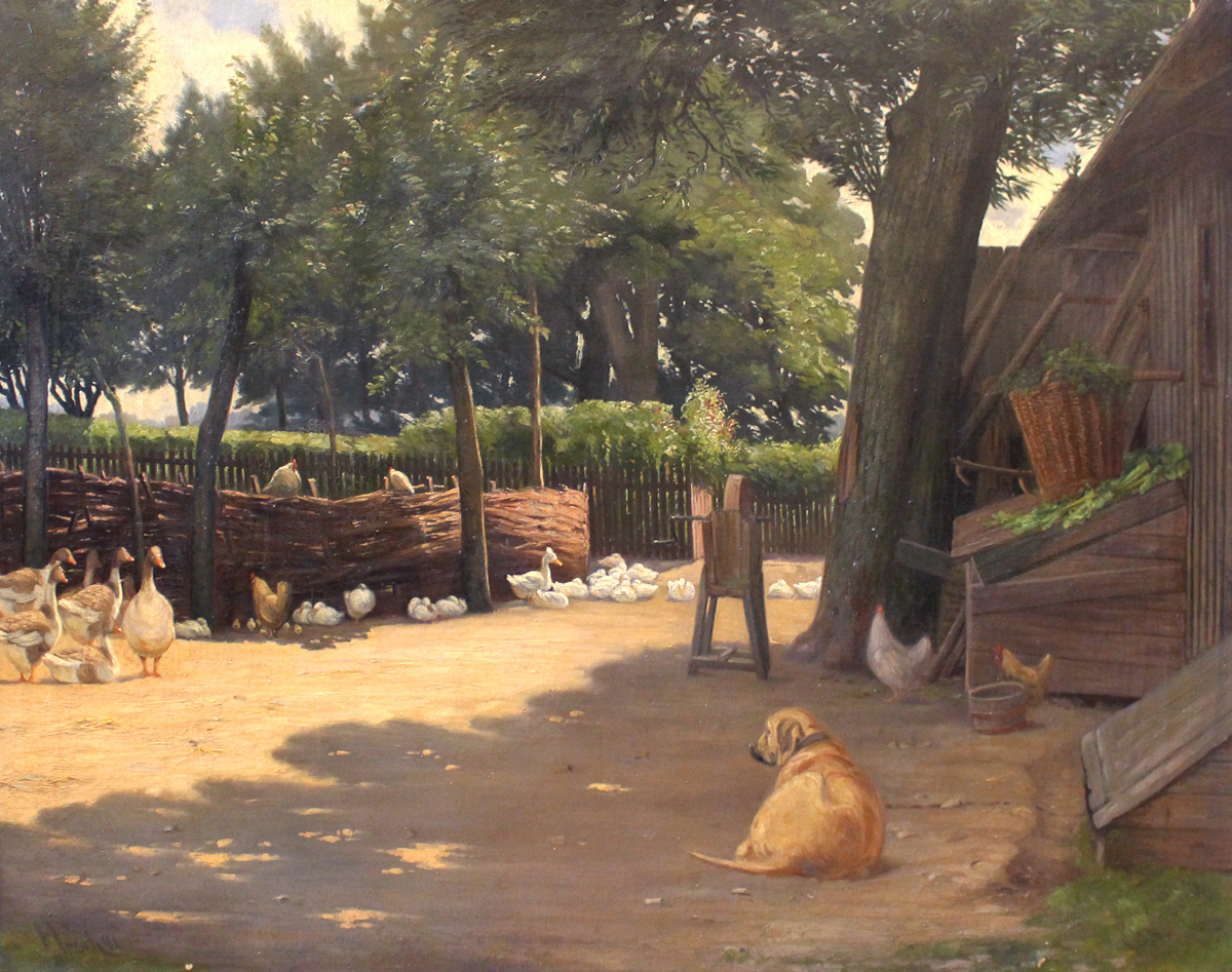 Herman Funch (Danish 1841-1919) 'A Dog is Keeping an Eye on the Geese'