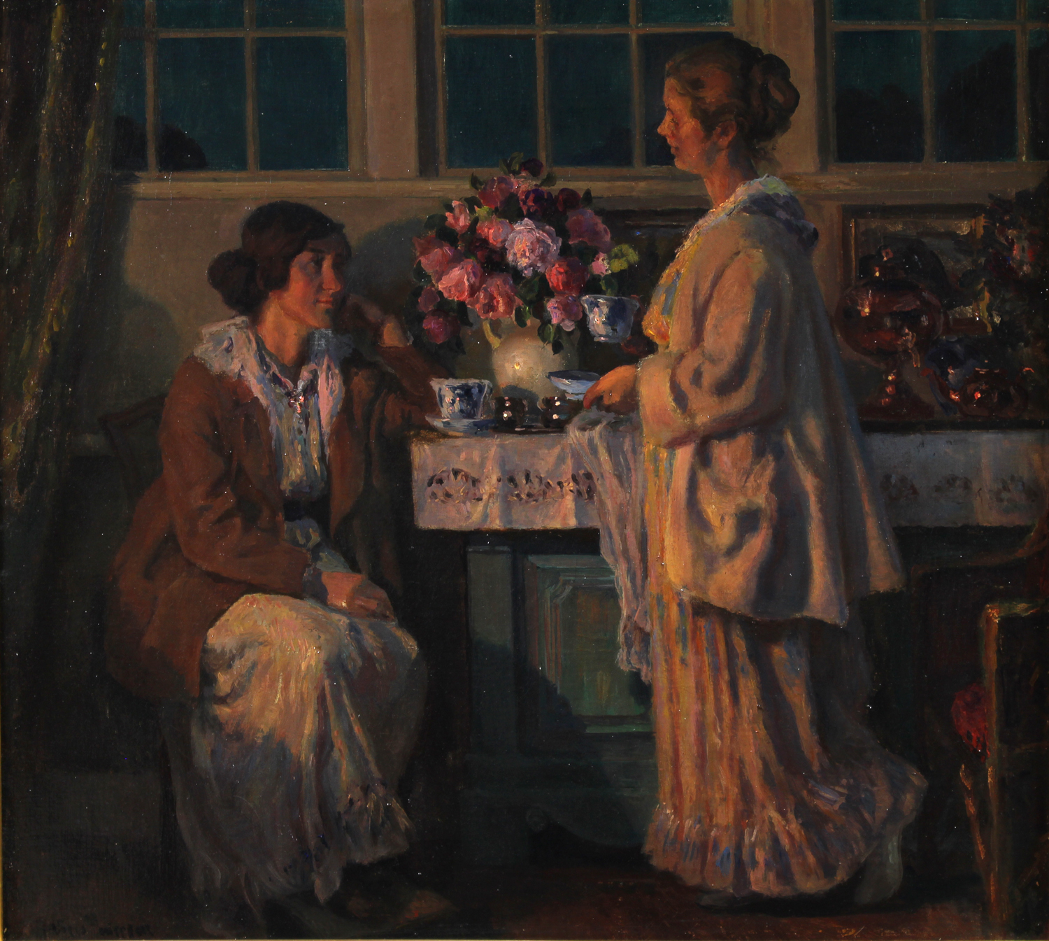Viggo Pedersen (Danish 1854-1926) 'Two Ladies Drinking Tea'