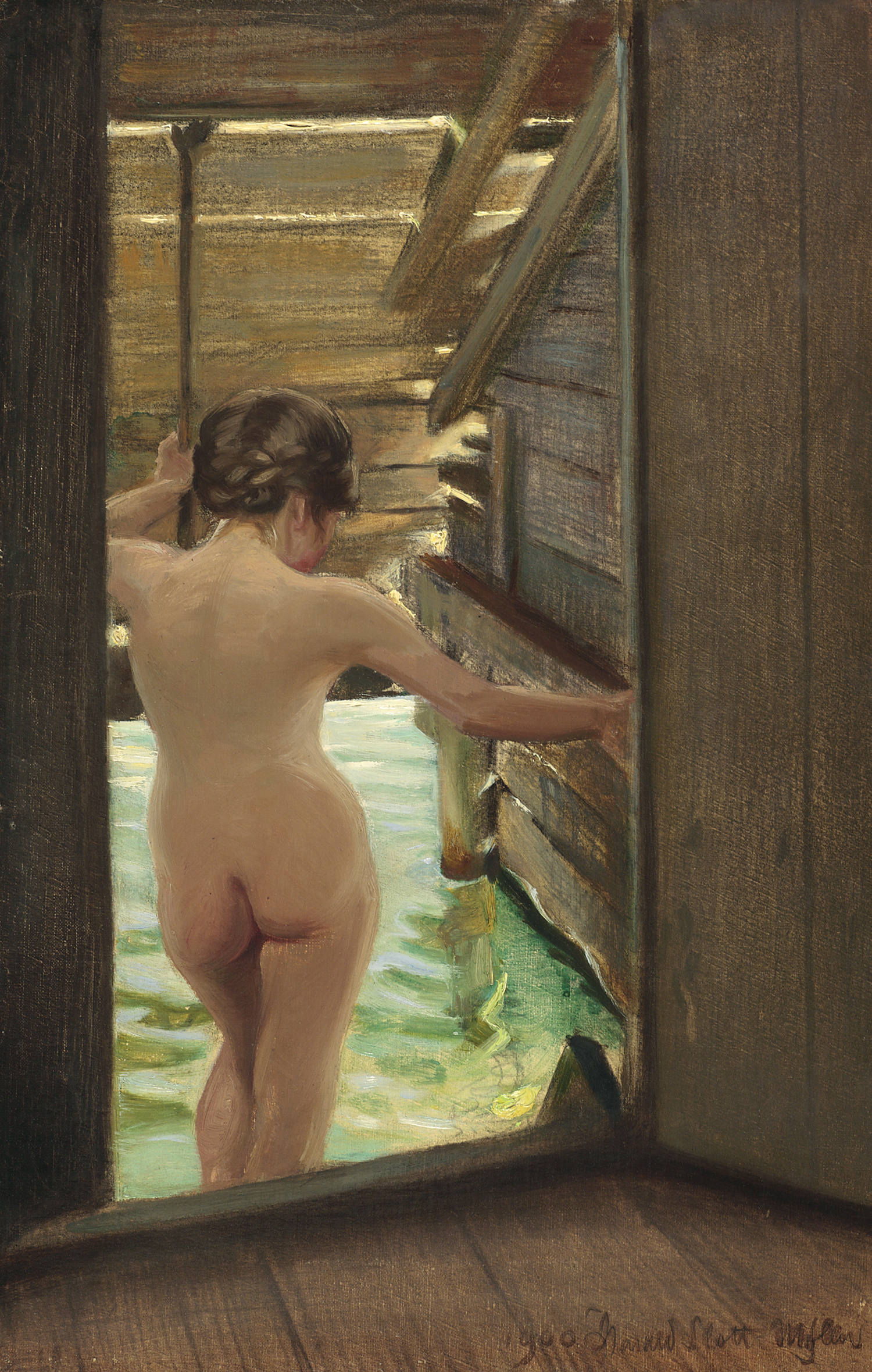 Harald Slott-Moller (Danish 1864-1937) 'Nude Woman Bathing'