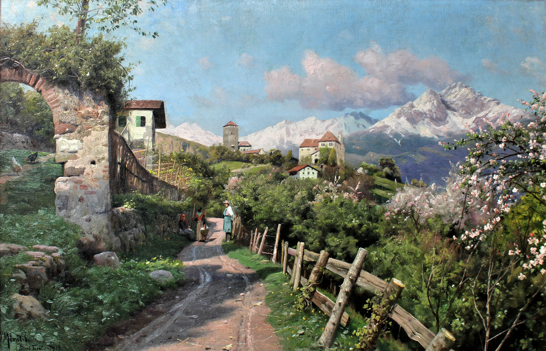 Peder M. Monsted (Danish 18599-1941) 'Spring Landscape in Tyrol 1913'