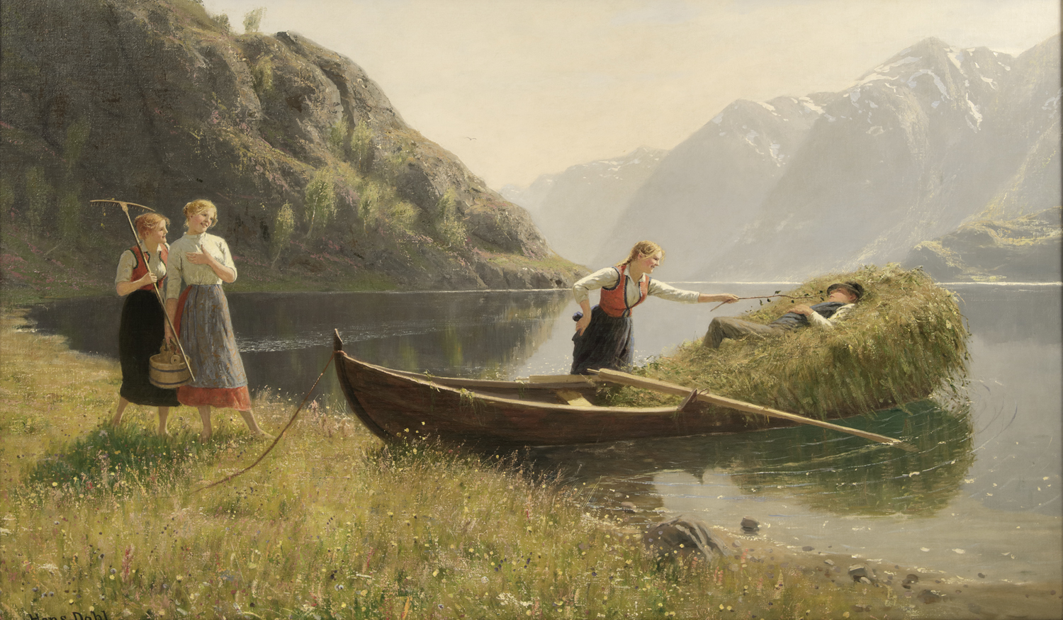 Hans Dahl (Norwegian 1849-1937) 'Time to wake up!'