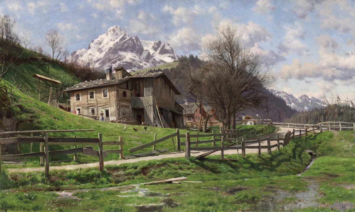 Peder M. Monsted (Danish 1859-1941) 'Landscape with Farm in Werfen'