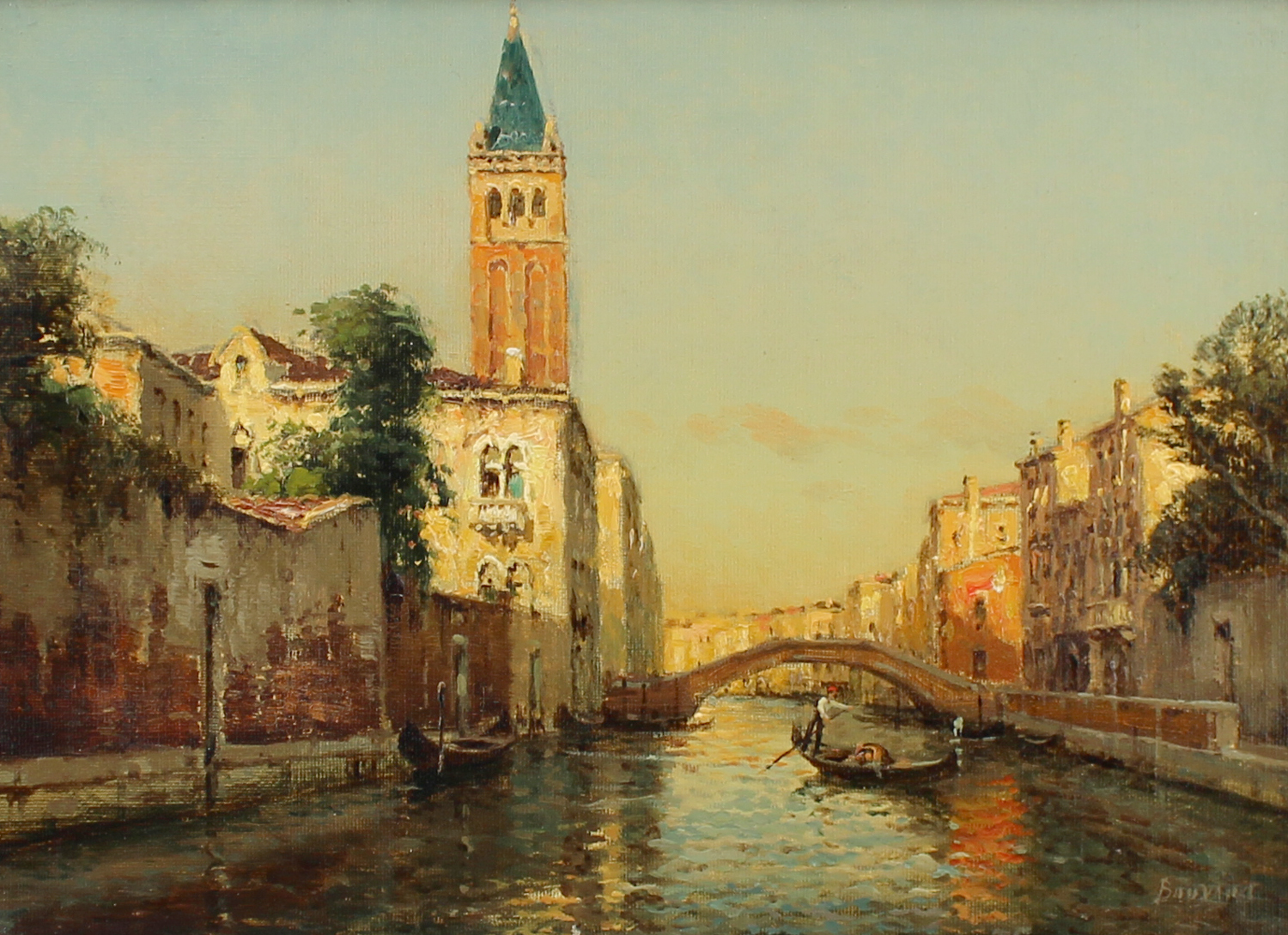 Auguste Bouvard/Marc Aldine (French 1882-1956) 'Gondolier on Venetian Canal'