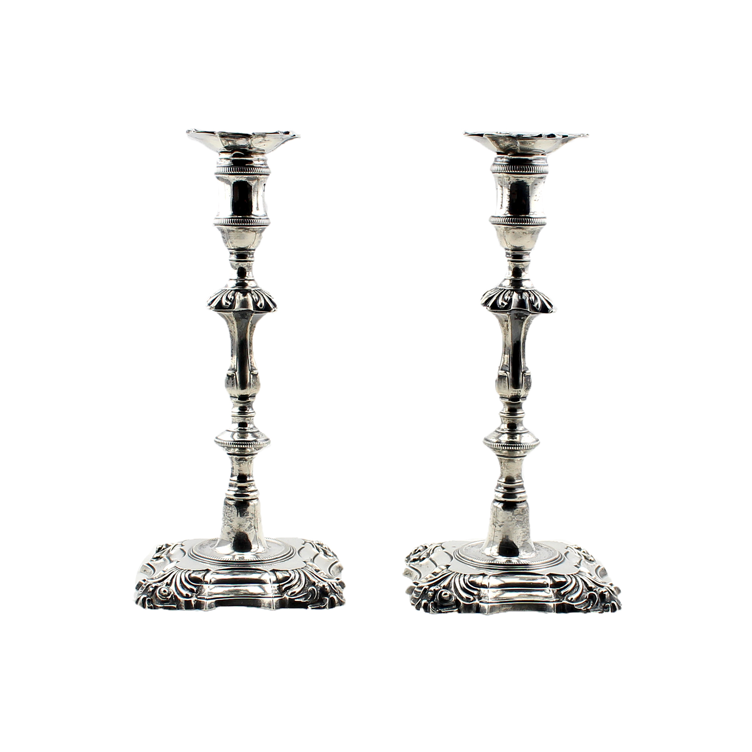 Pair of Georgian Sterling Silver Candlesticks, London 1761