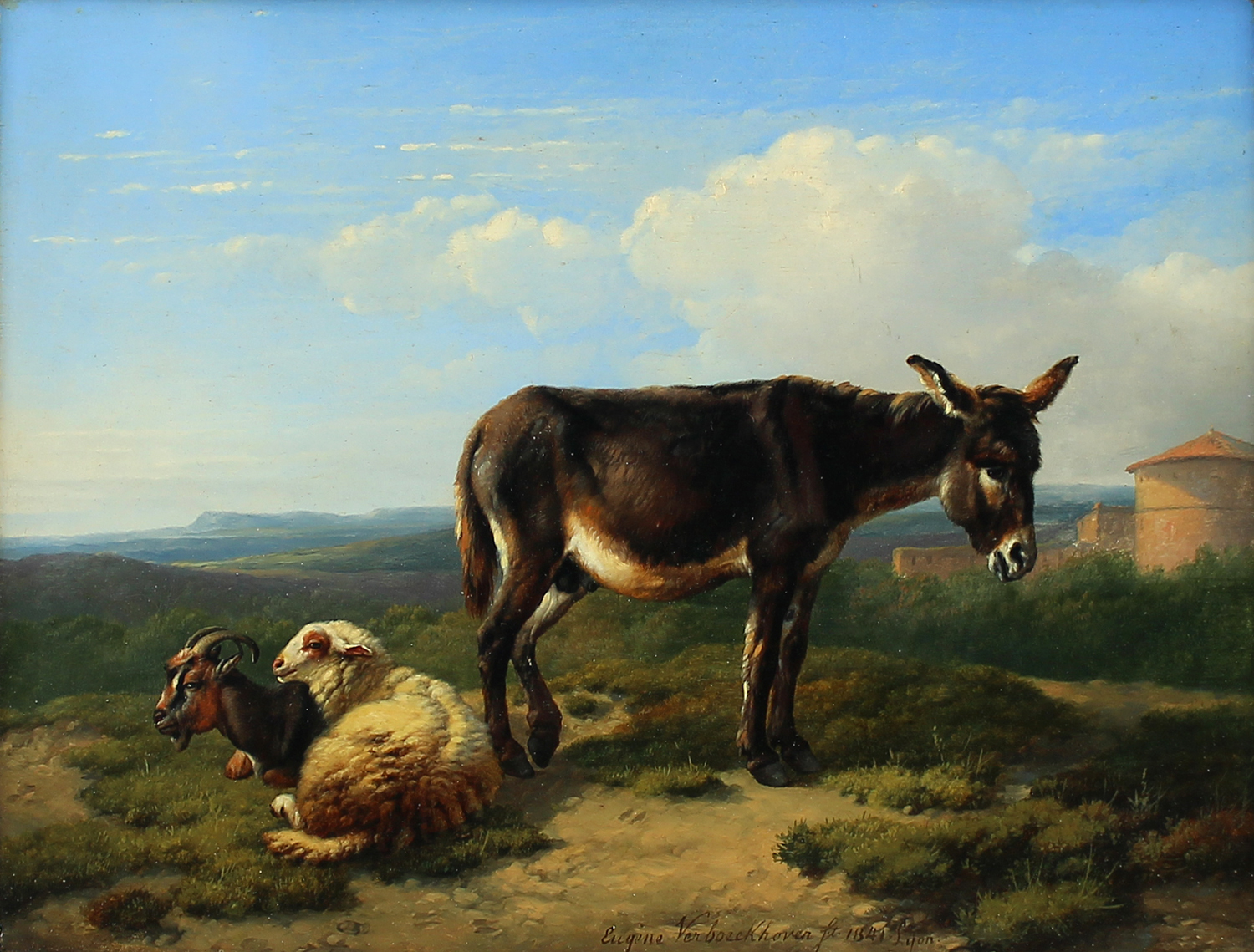 Eugene Verboeckhoven (Belgian 1798-1881) 'Donkey with Sheep and Goat 1841'
