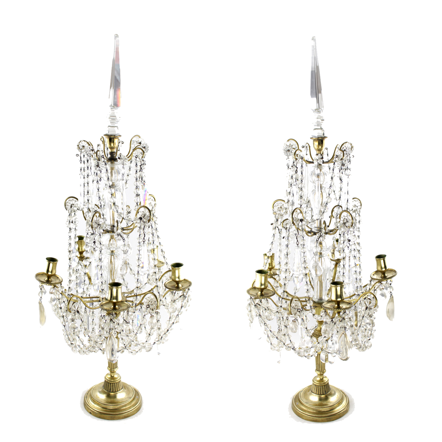 Pair of Gilt Girandoles with Crystal Drops, French Circa 1900