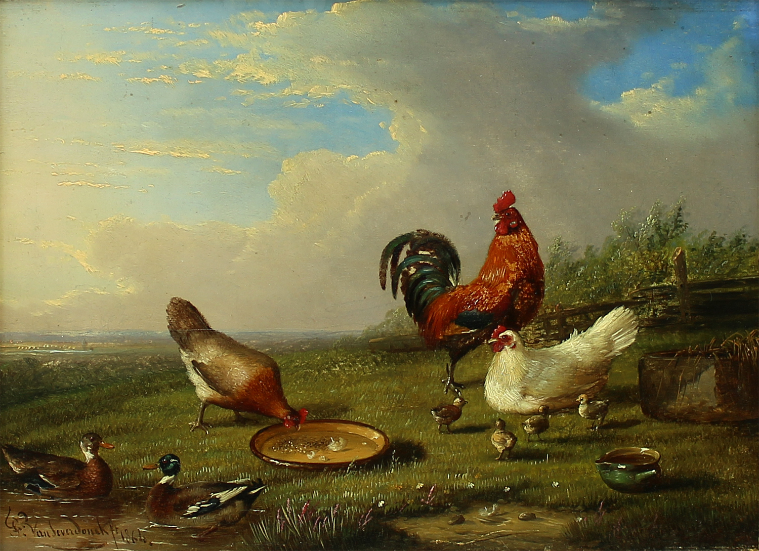 François Van Severdonck (Belgian 1809-1889) 'Fowl in Landscape'