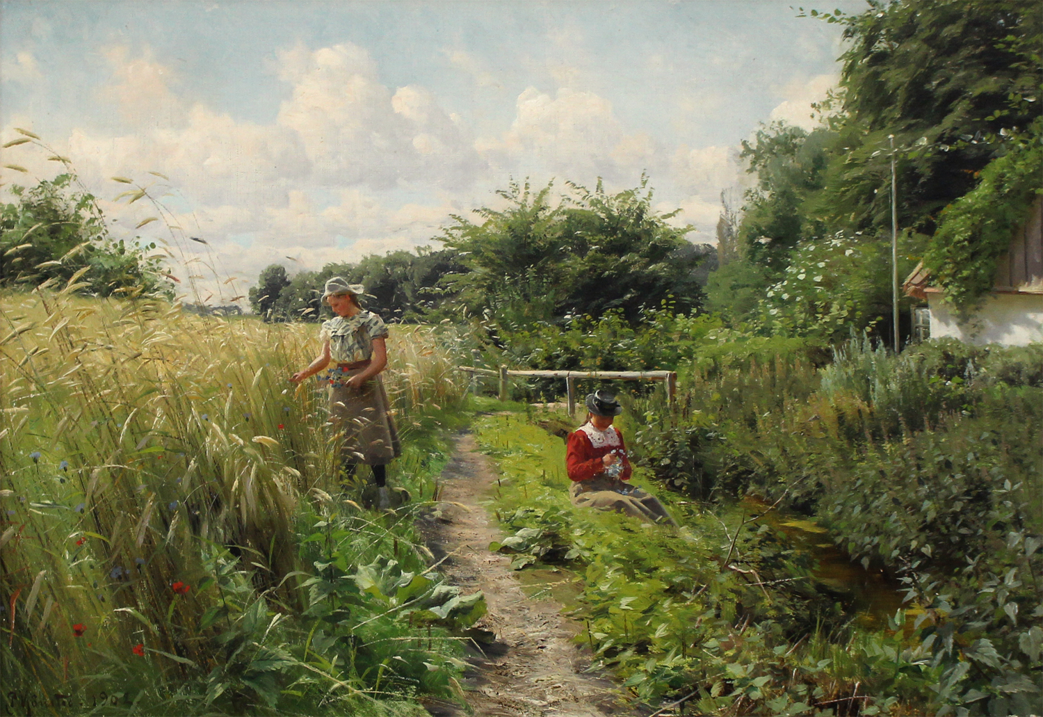 Peder M. Monsted (Danish 1859-1941) 'Picking Flowers'