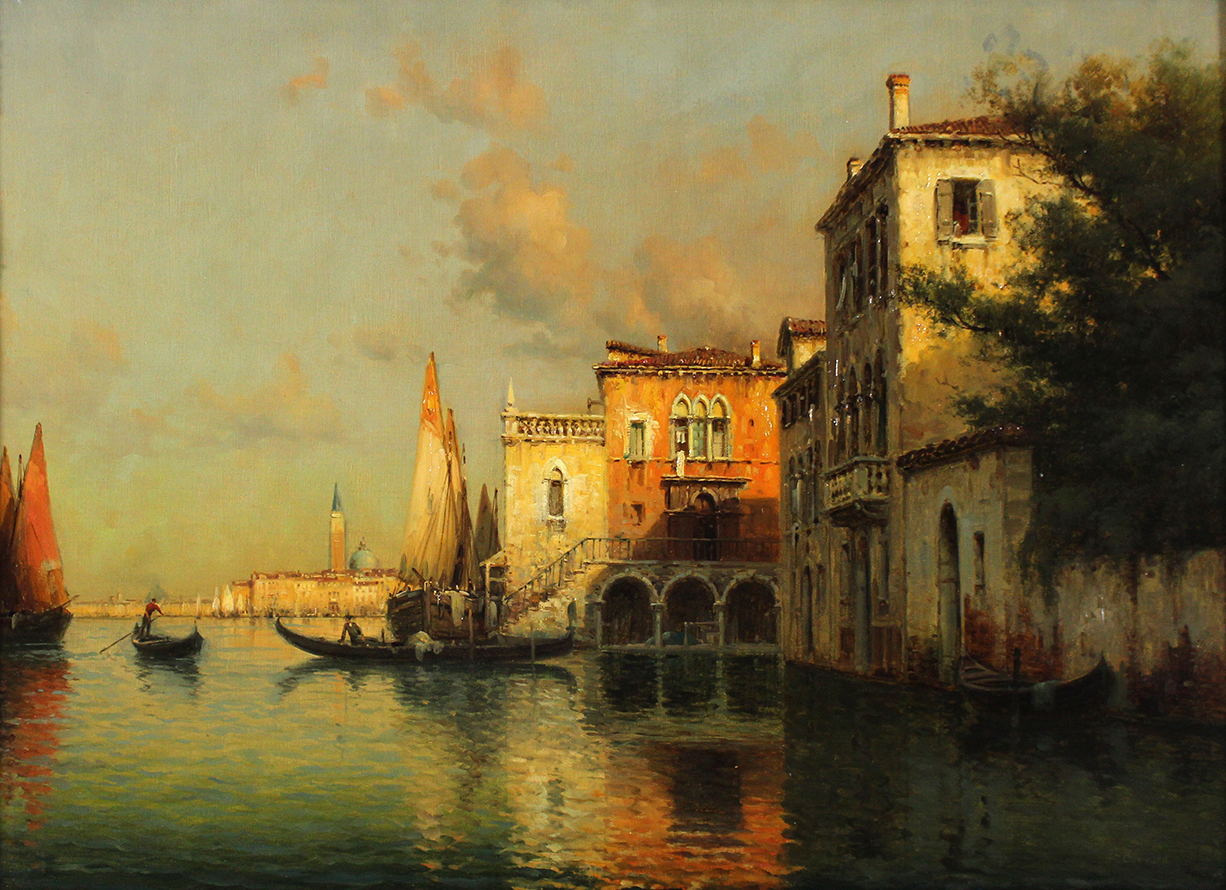 Auguste Bouvard/Marc Aldine (French 1882-1956) 'San Giorgio Maggiore Island from a Venetian Canal'