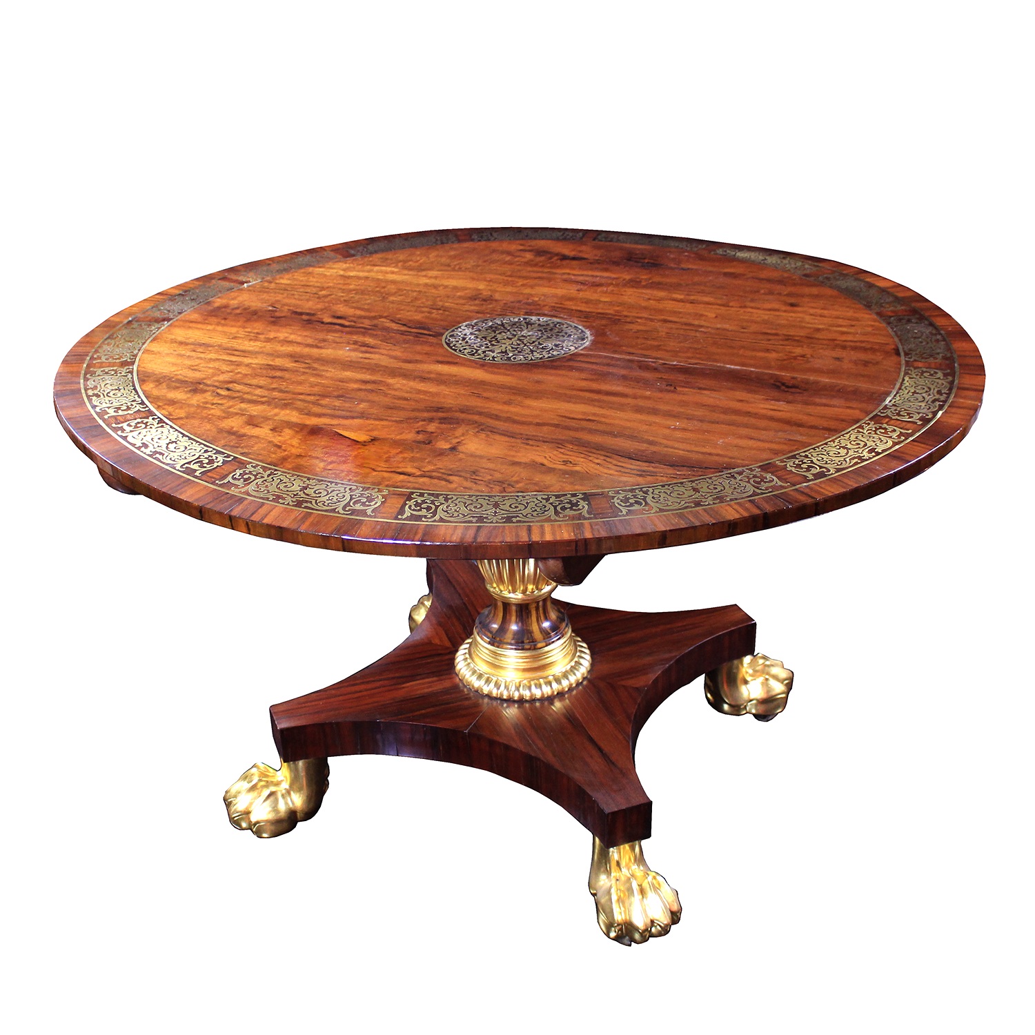 Superb Regency Hardwood and Brass Inlaid Center Table in the Manner of Thomas Hope, English Circa 1815