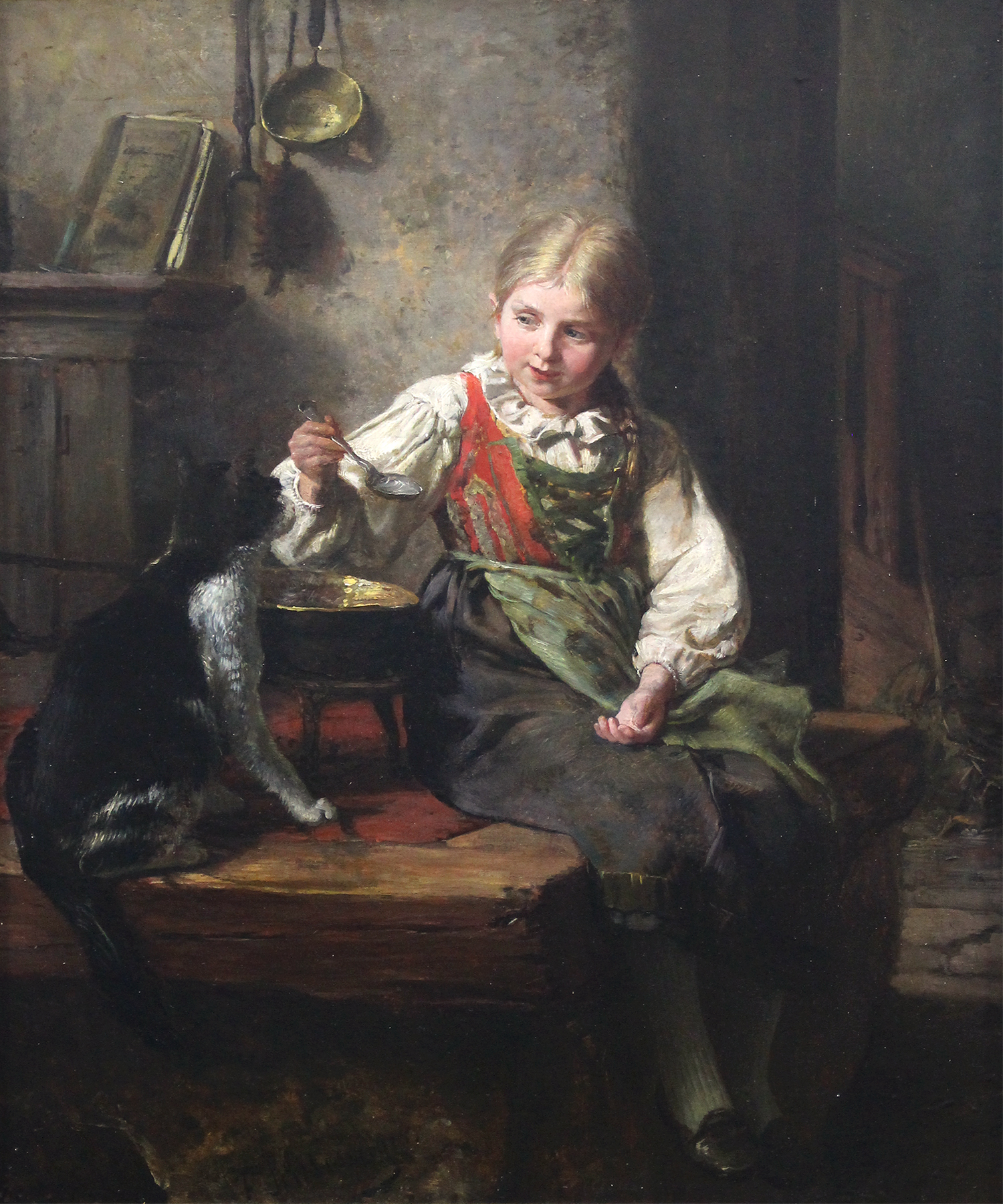 Felix Schlesinger (German 1833-1910) 'Feeding the Cat'