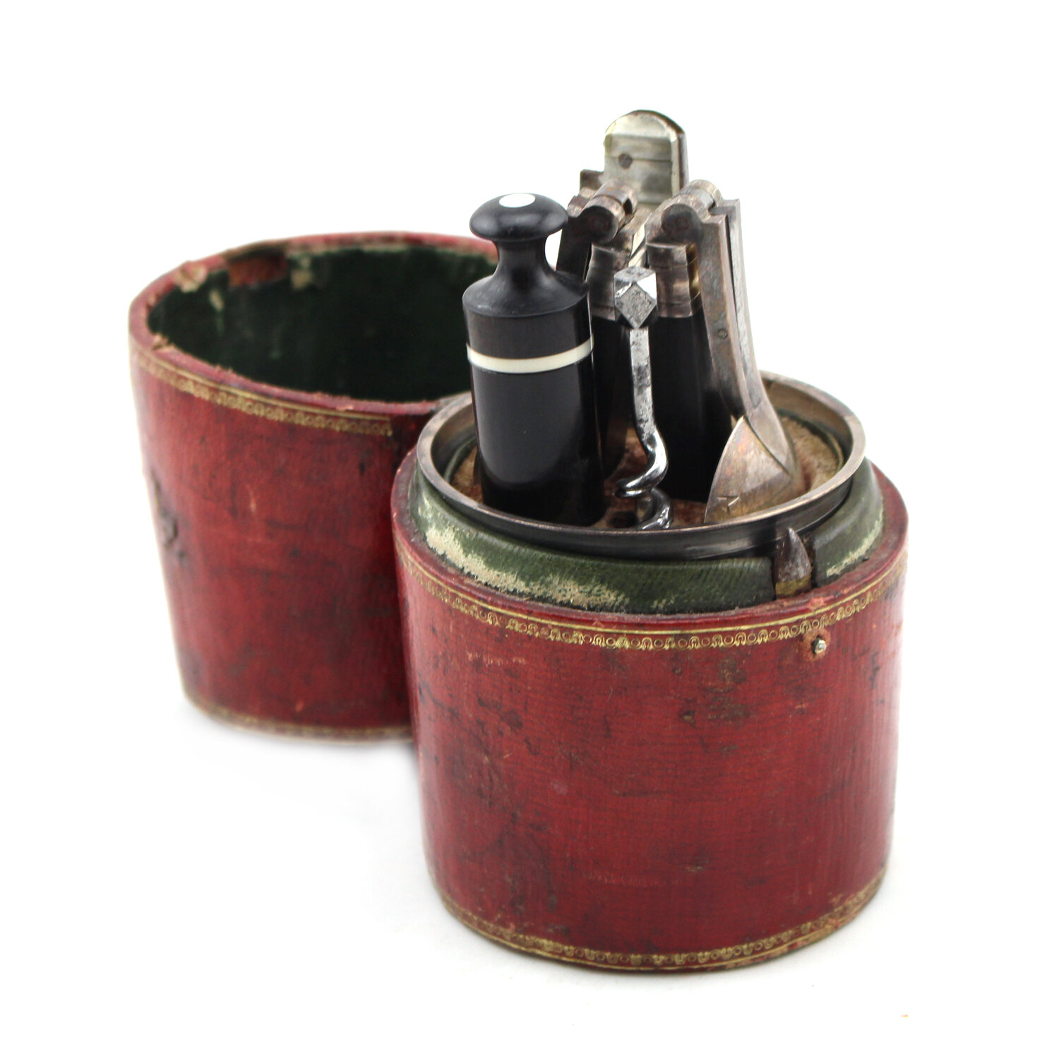 French Travellers Leather Tableware Case with Fitted Interior, Dated 1835,