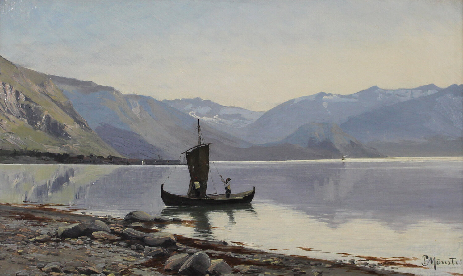 Peder M. Monsted (Danish 1859-1941) 'Fishing, Northern Italy'