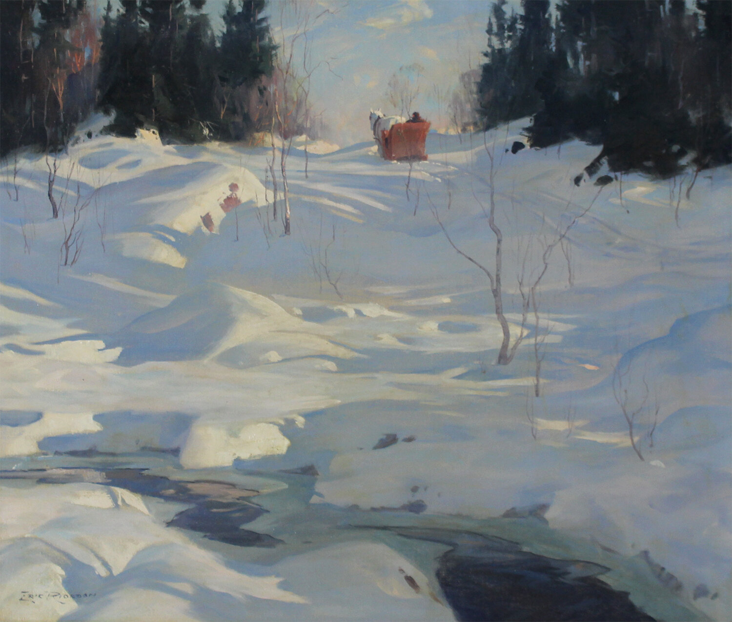 Eric Riordon (Canadian 1906-1948) 'Horse Drawn Sleigh on a Winter Trail'