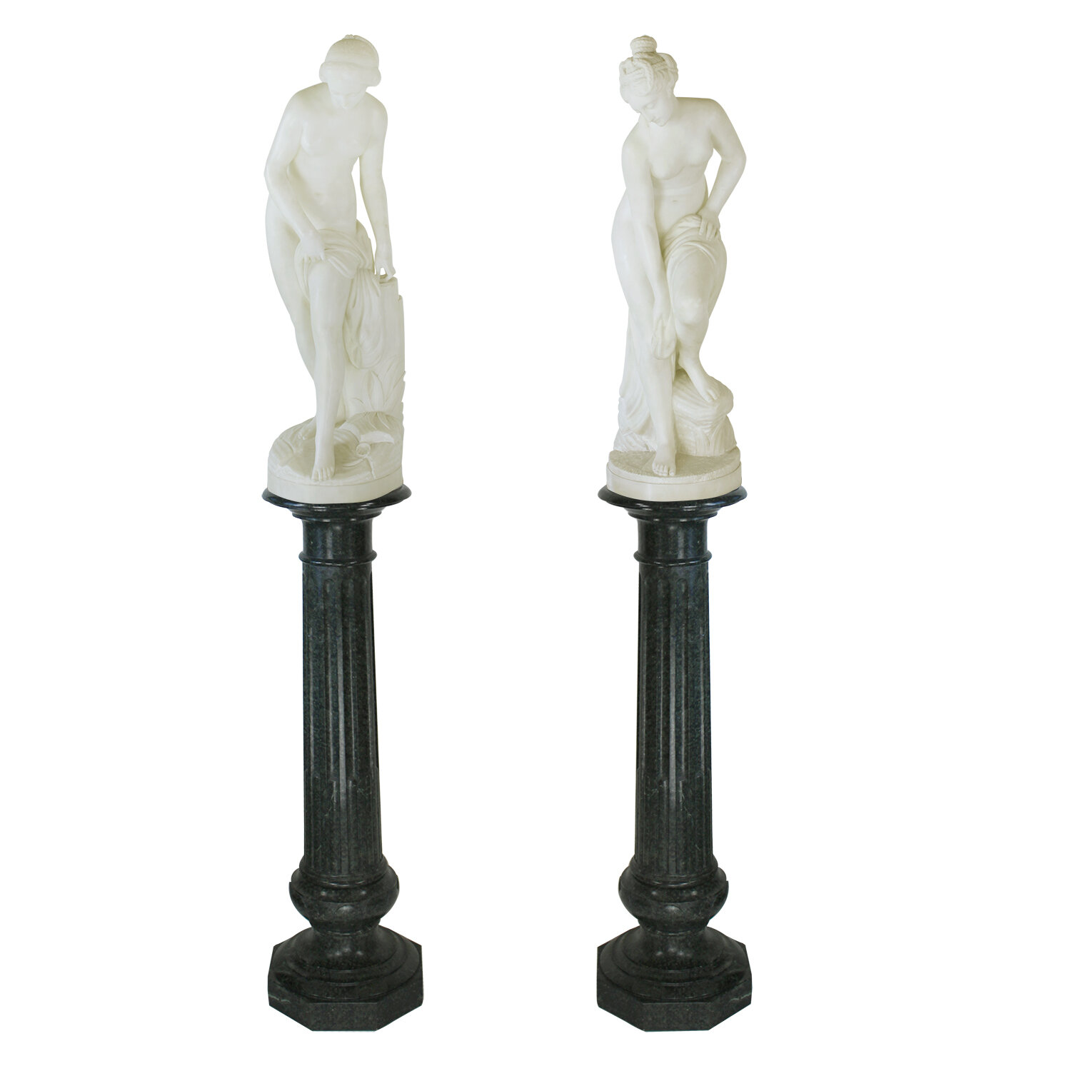 Pair of Continanetal Alabaster Figures on Marble Bases, Circa 1880