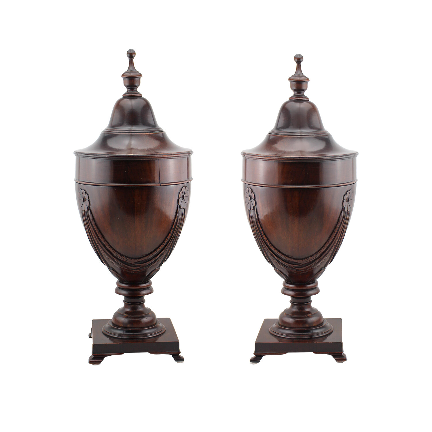 Pair of Adam Style Mahogany Urn-Form Cutlery Boxes