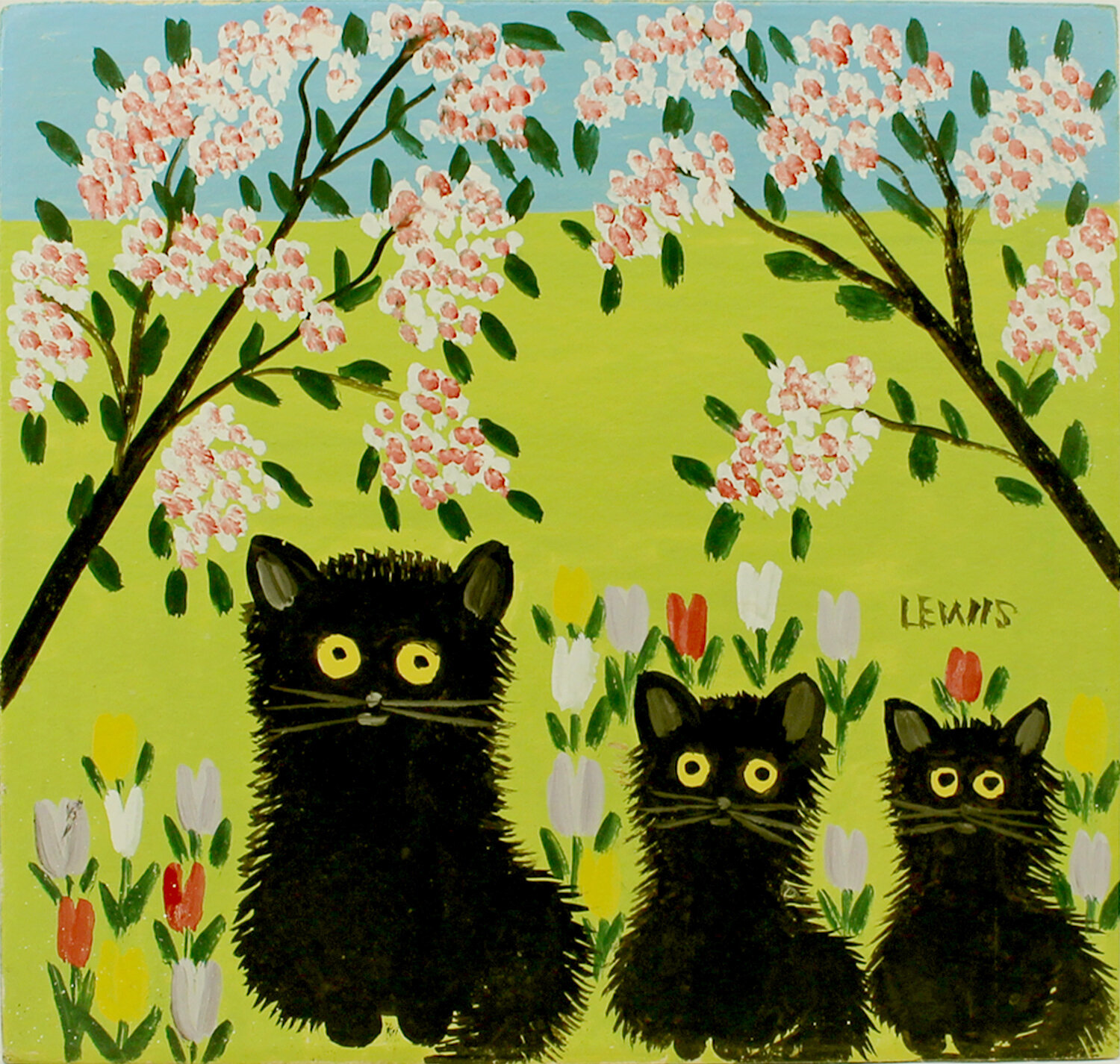Maud Lewis (Canadian 1903-1970) 'Three Black Cats'