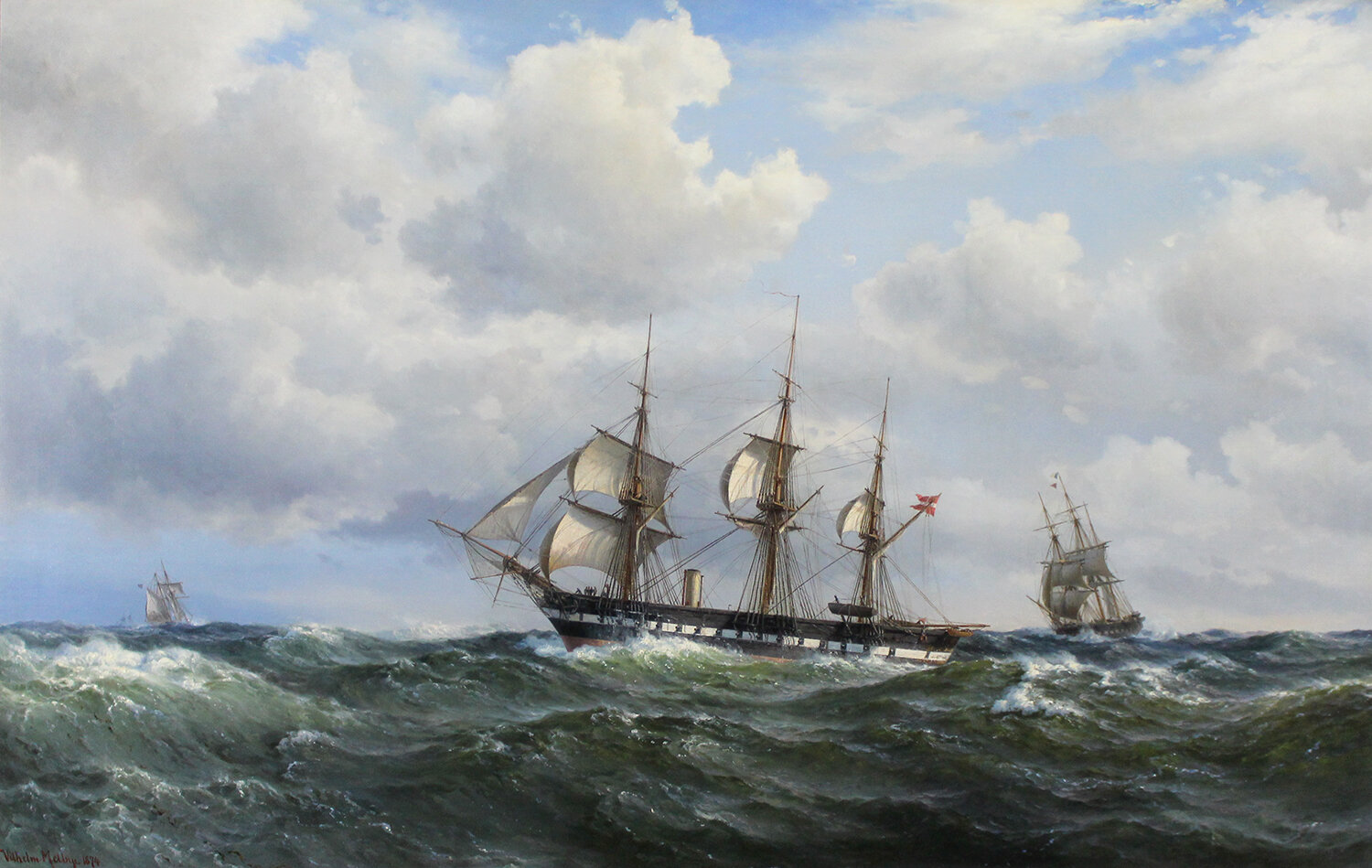 Vilhelm Melbye (Danish 1824-1882) 'Steam Frigate 'Sjaelland' In High Seas'