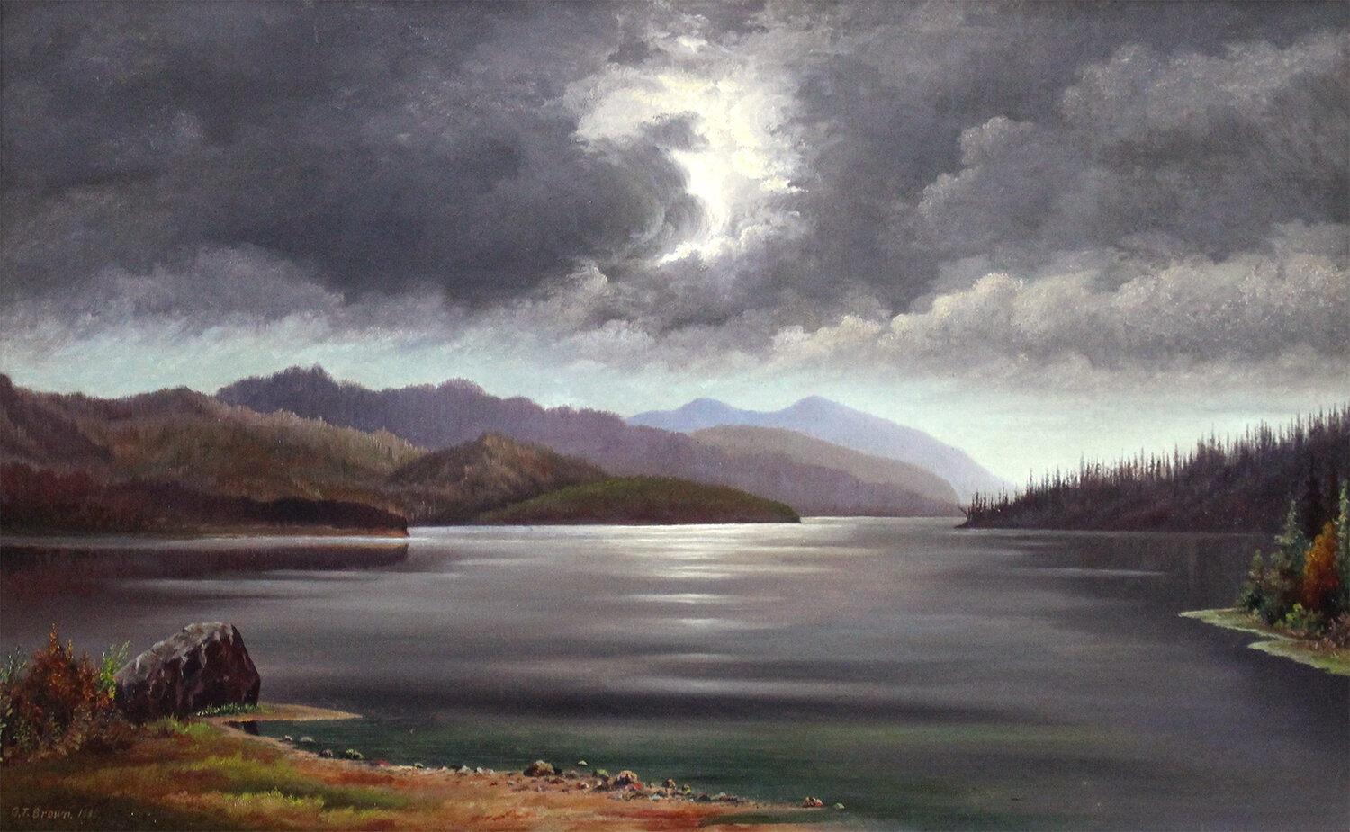 Grafton Tyler Brown (American/Canadian 1841-1918) 'Thunder Storm on Shuswap Lake, B.C. September 28, 1882'