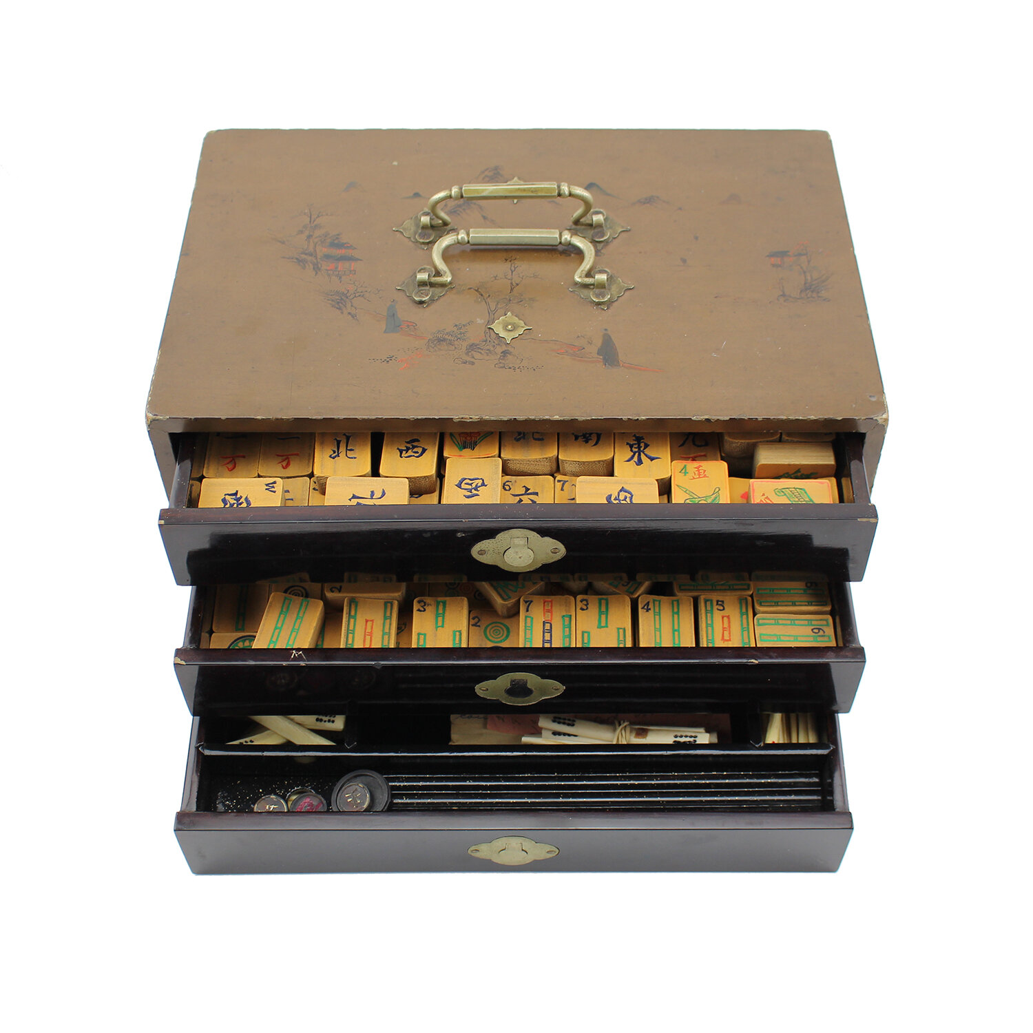 Mahjong Set in Lacquered Box, Circa 1900