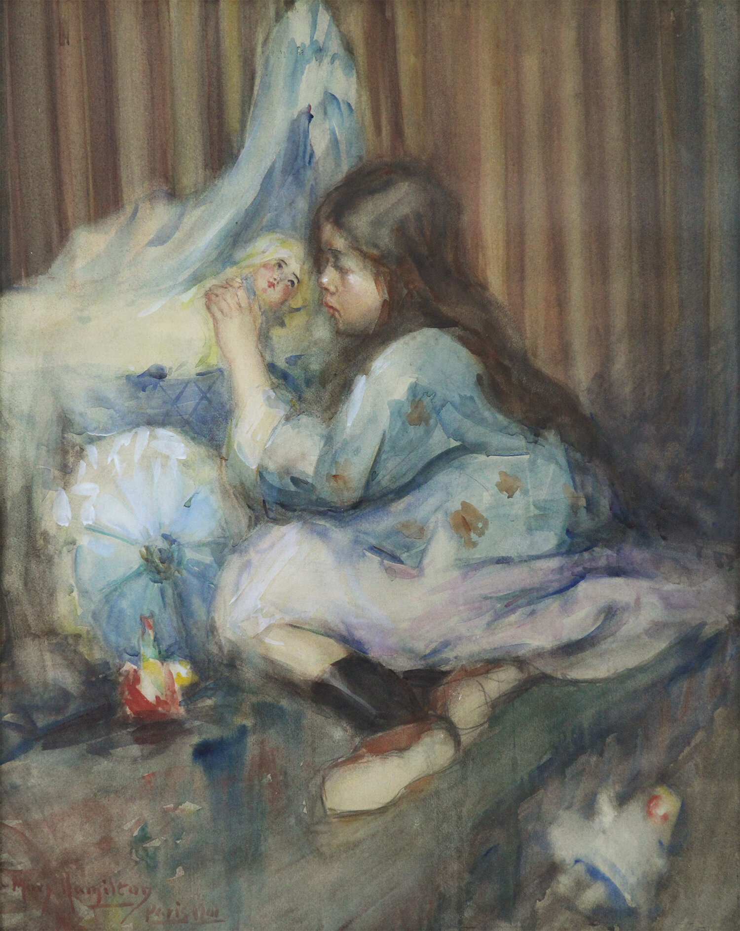 Mary Riter Hamilton (Canadian 1873-1954) 'Young Girl in Blue Dress, Paris 1911'