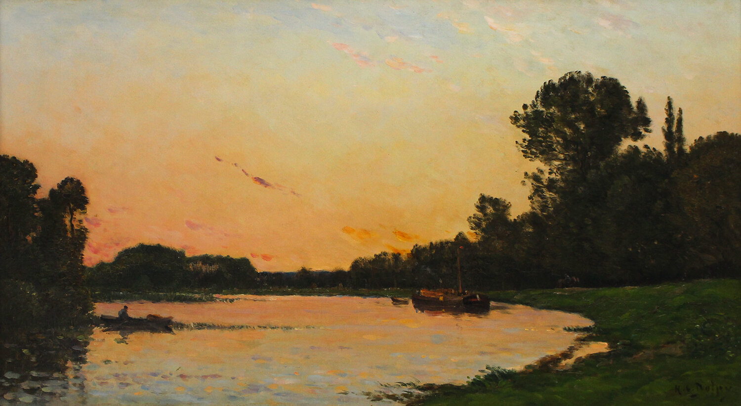 Hippolyte Camille Delpy (French 1842-1910) 'Sunset on River Landscape'