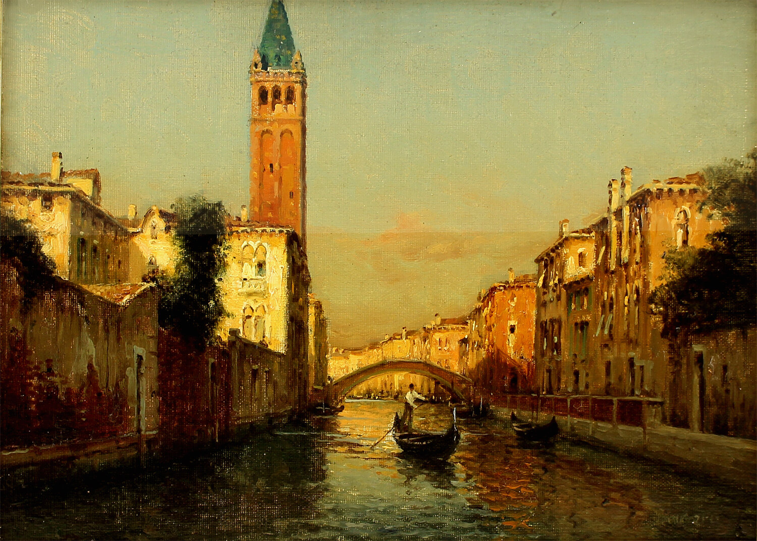 Auguste Bouvard/Marc Aldine (French 1882-1956) 'Gondolier by St. Mark's Belltower'