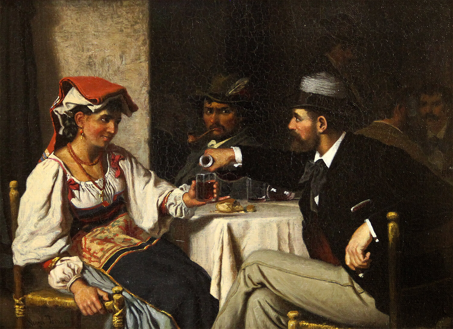 Wenzel Tornoe (Danish 1844-1907) 'Flirtation and Jealousy, Roman Osteria'