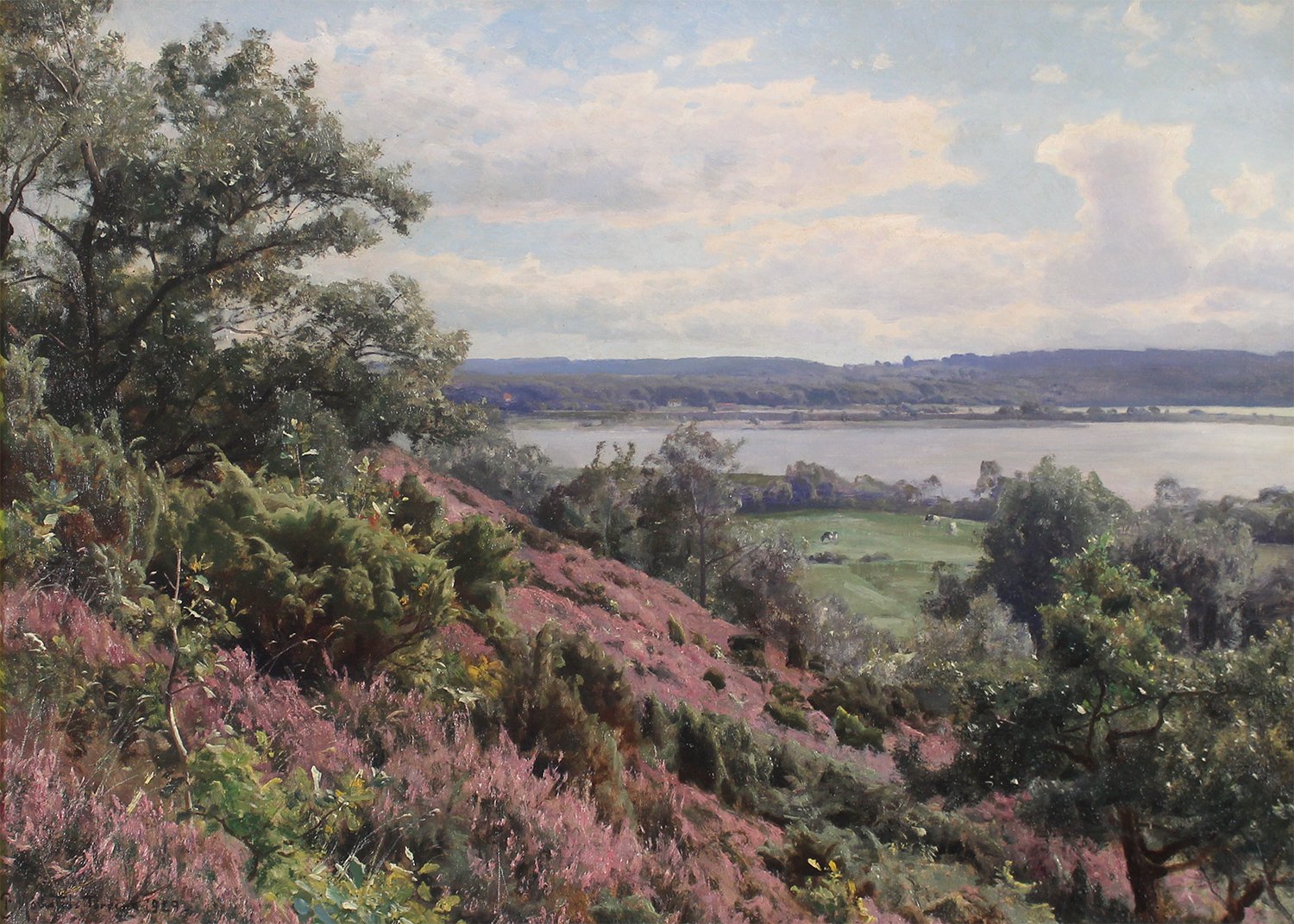 Peder M. Monsted (Danish 1859-1941) 'View Of Knudsø From Tørring Heather Hills'