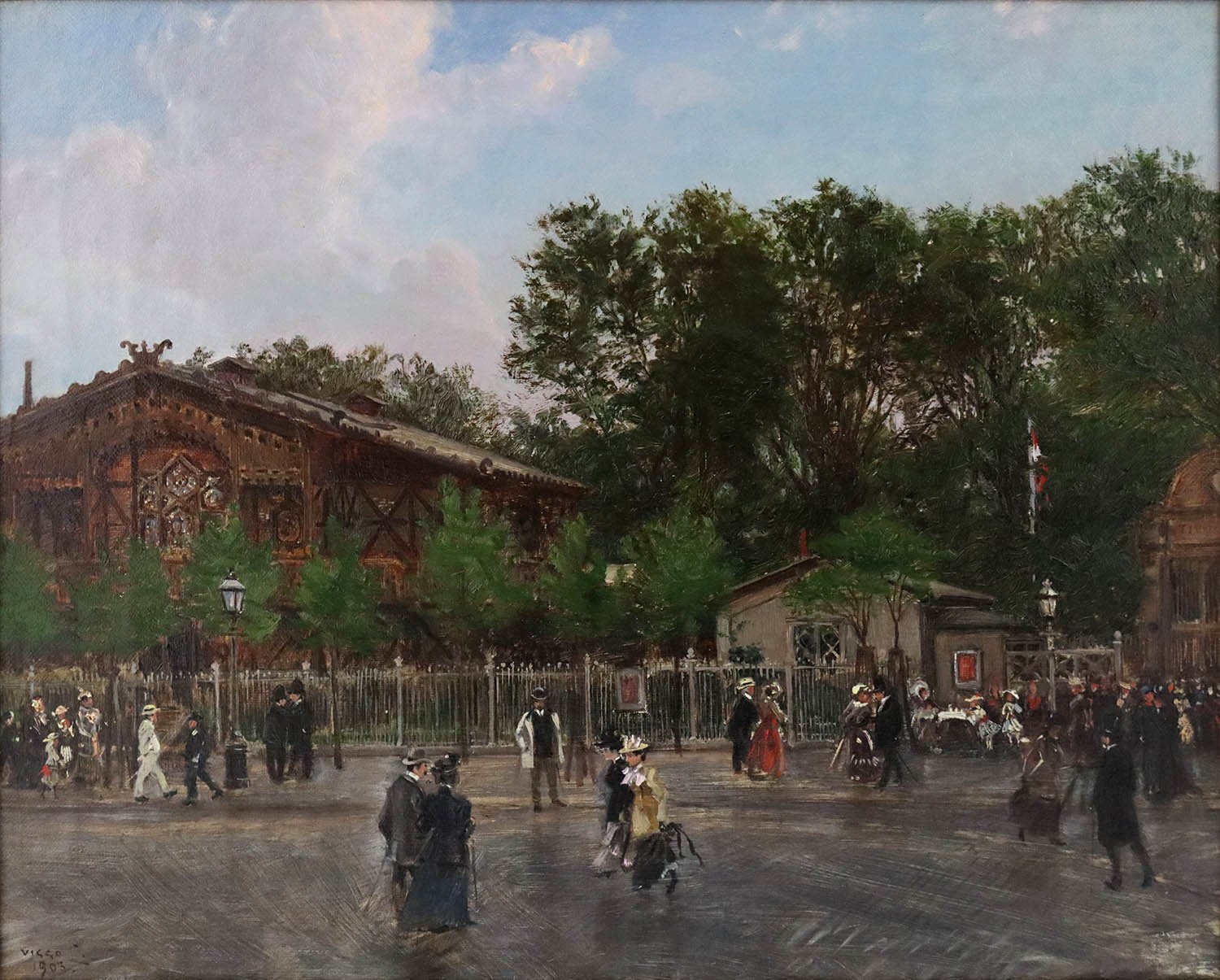 Viggo Langer (Danish 1860-1942) 'Vibrant Street Scene Near Tivoli Gardens In Copenhagen'