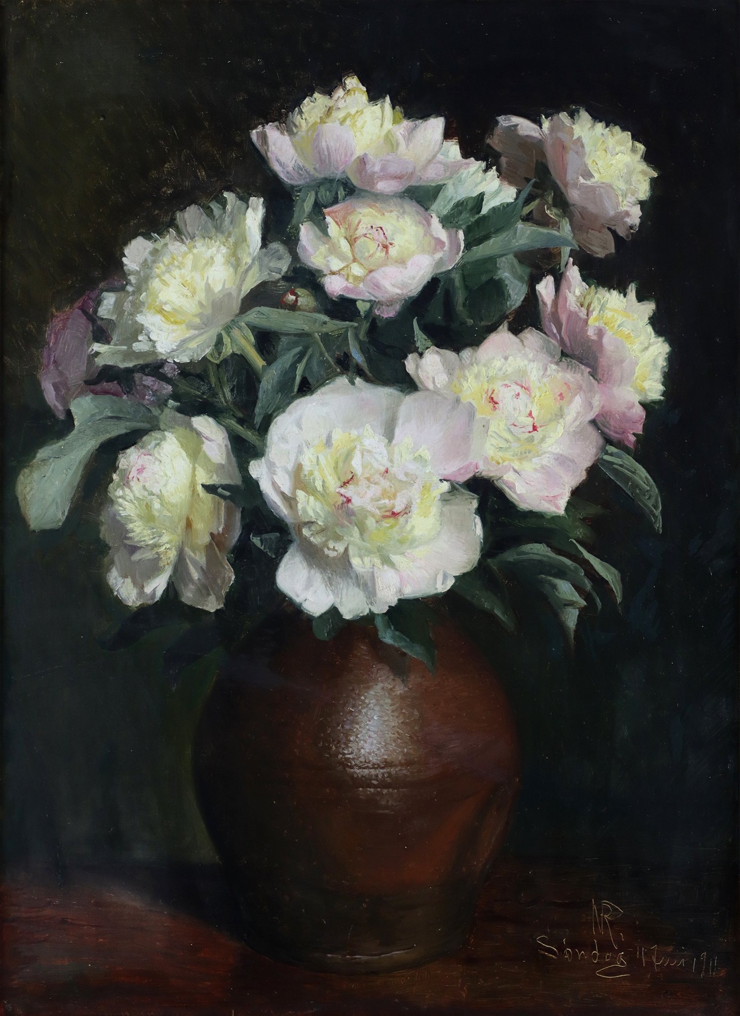 Niels Peter Rasmussen (Danish 1847-1918) 'Still Life With Peonies In A Vase'