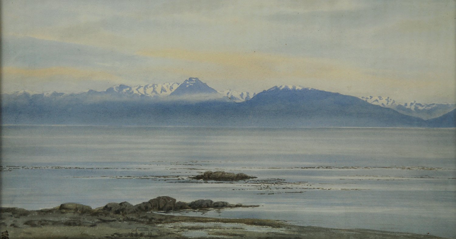 Samuel Maclure (Canadian 1860-1929) 'Olympic Mountain Range from Victoria Harbour'