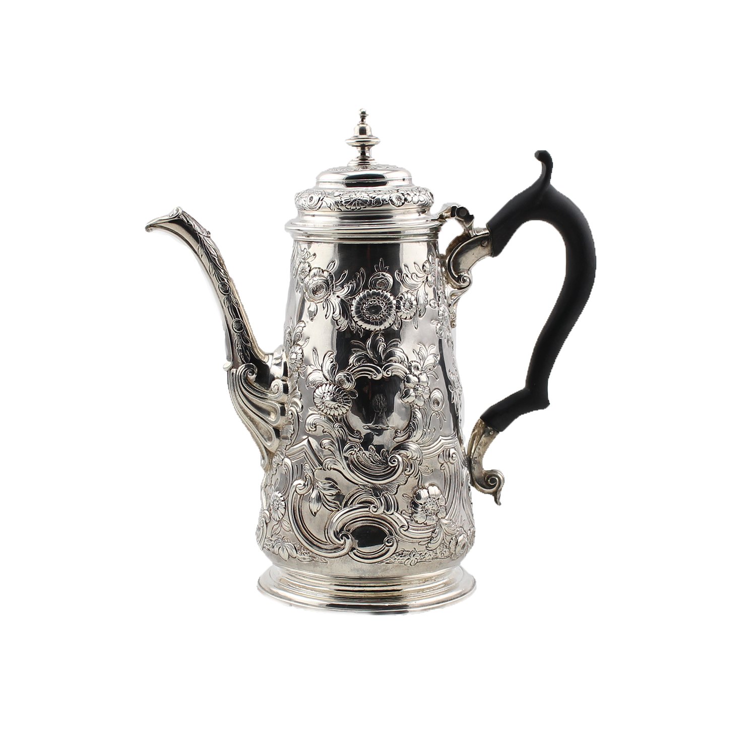Georgian Sterling Silver Coffee Pot with Hinged Lid, London 1744
