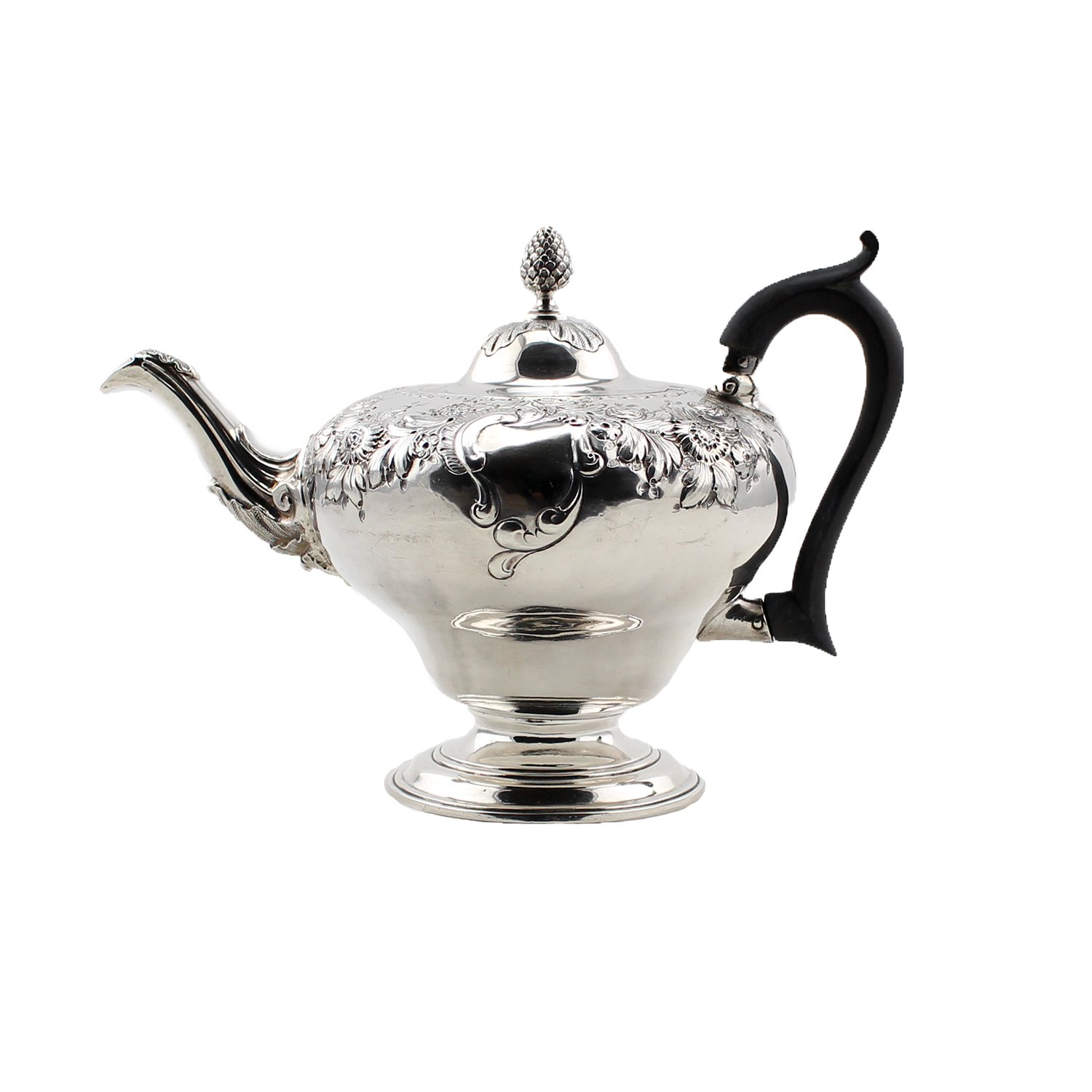Georgian Sterling Silver Teapot with Ebony Handle, Charles Fox II, London 1824