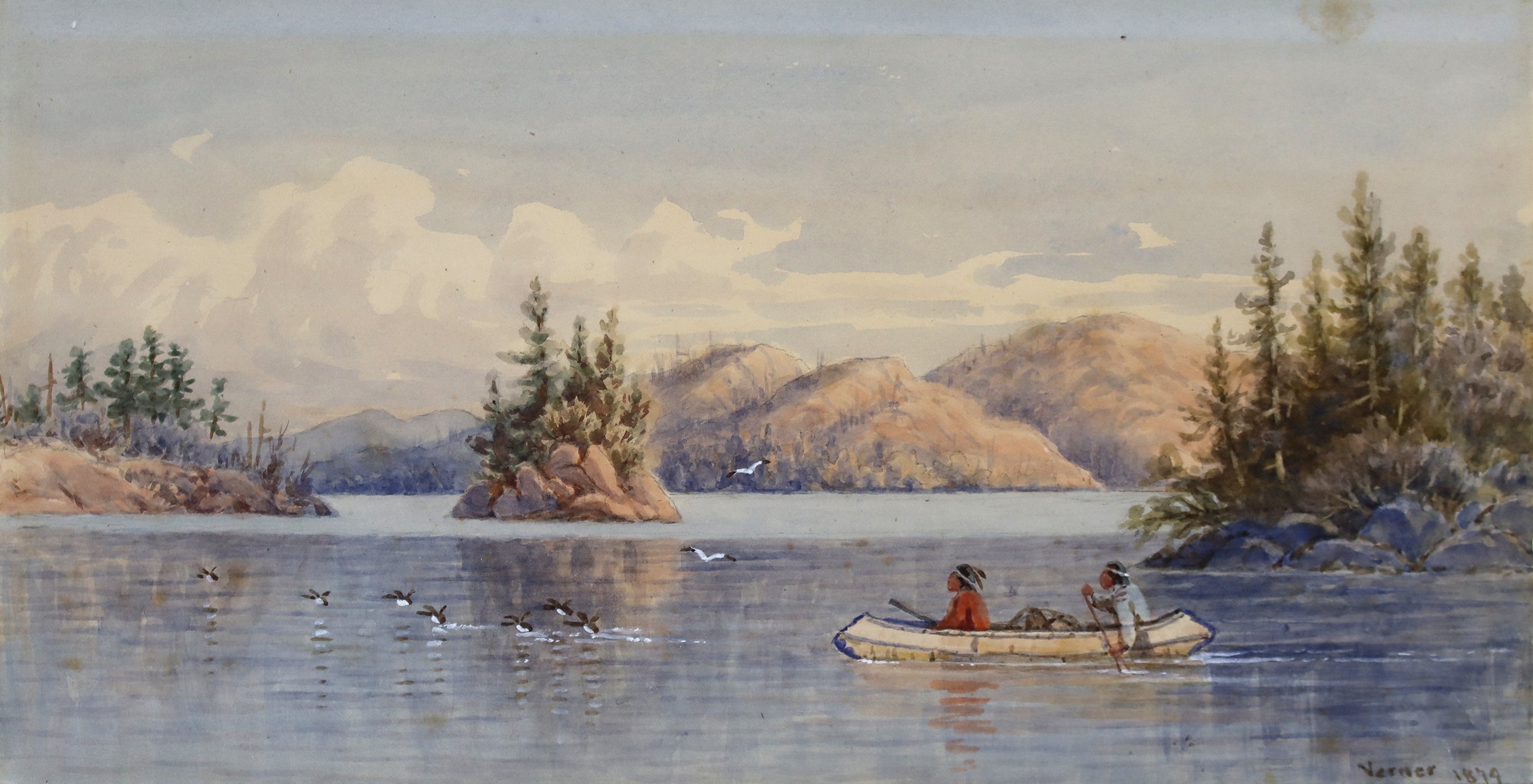 Frederick Arthur Verner (Canadian 1836-1928) 'Two Paddlers in a Birchbark Canoe'