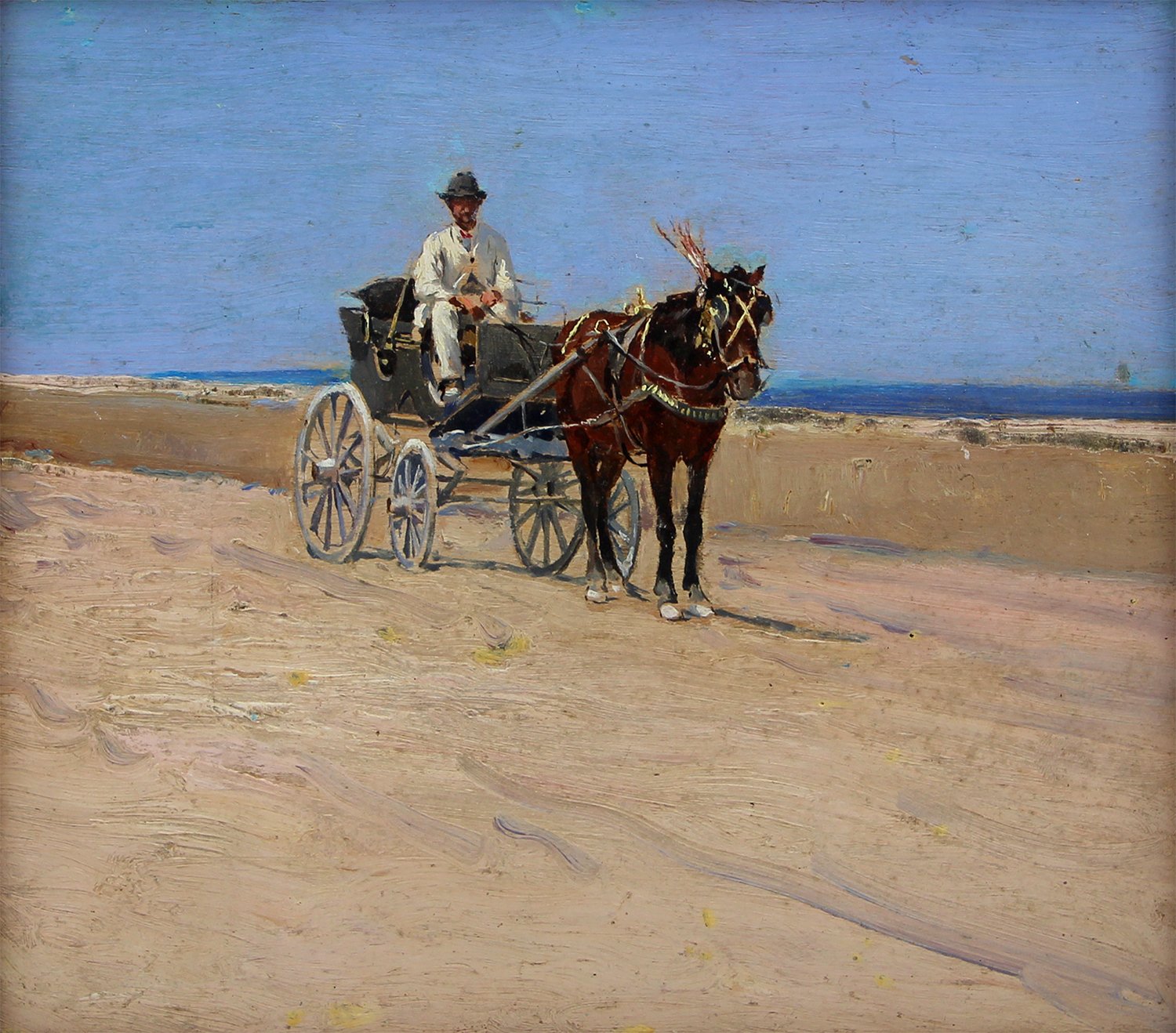 Holger H. Jerichau (Danish 1861-1900) 'Beach View With Horse-Drawn Carriage'