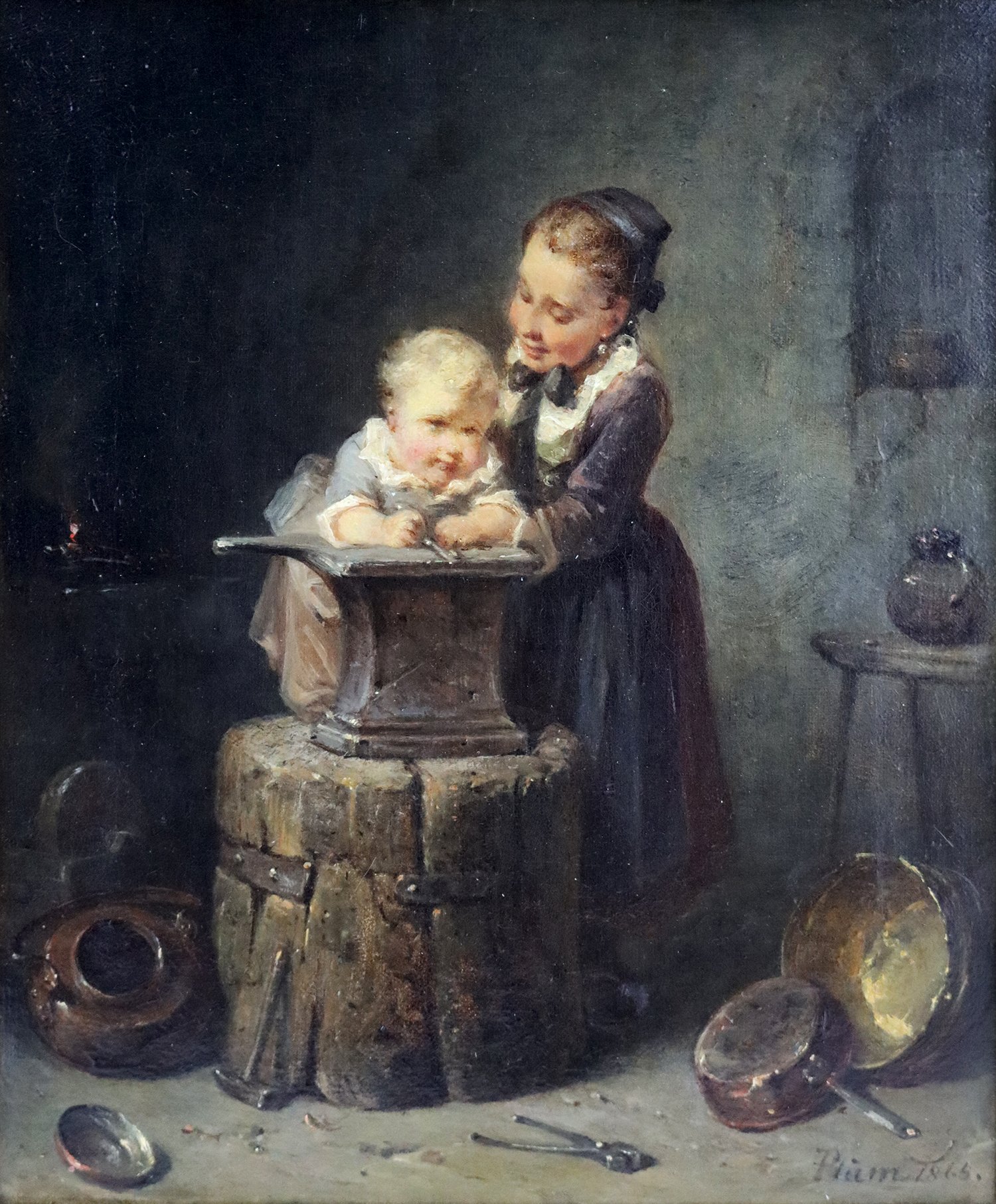 Poul August Plum (Danish 1815-1876) 'Children Playing In A Smithy'