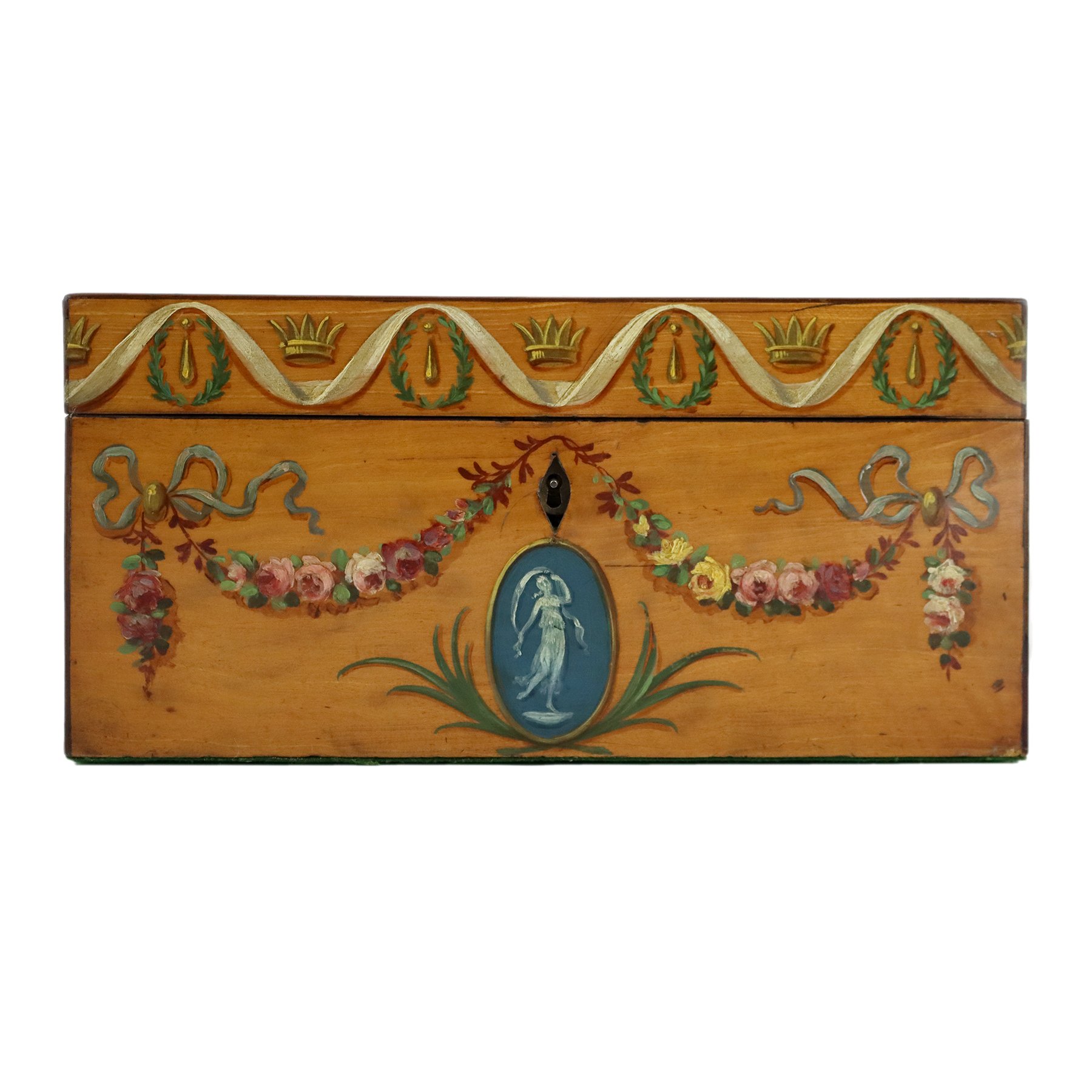 Fine Hand Painted Fruitwood Sheraton Period Tea Caddy, English, Circa 1790