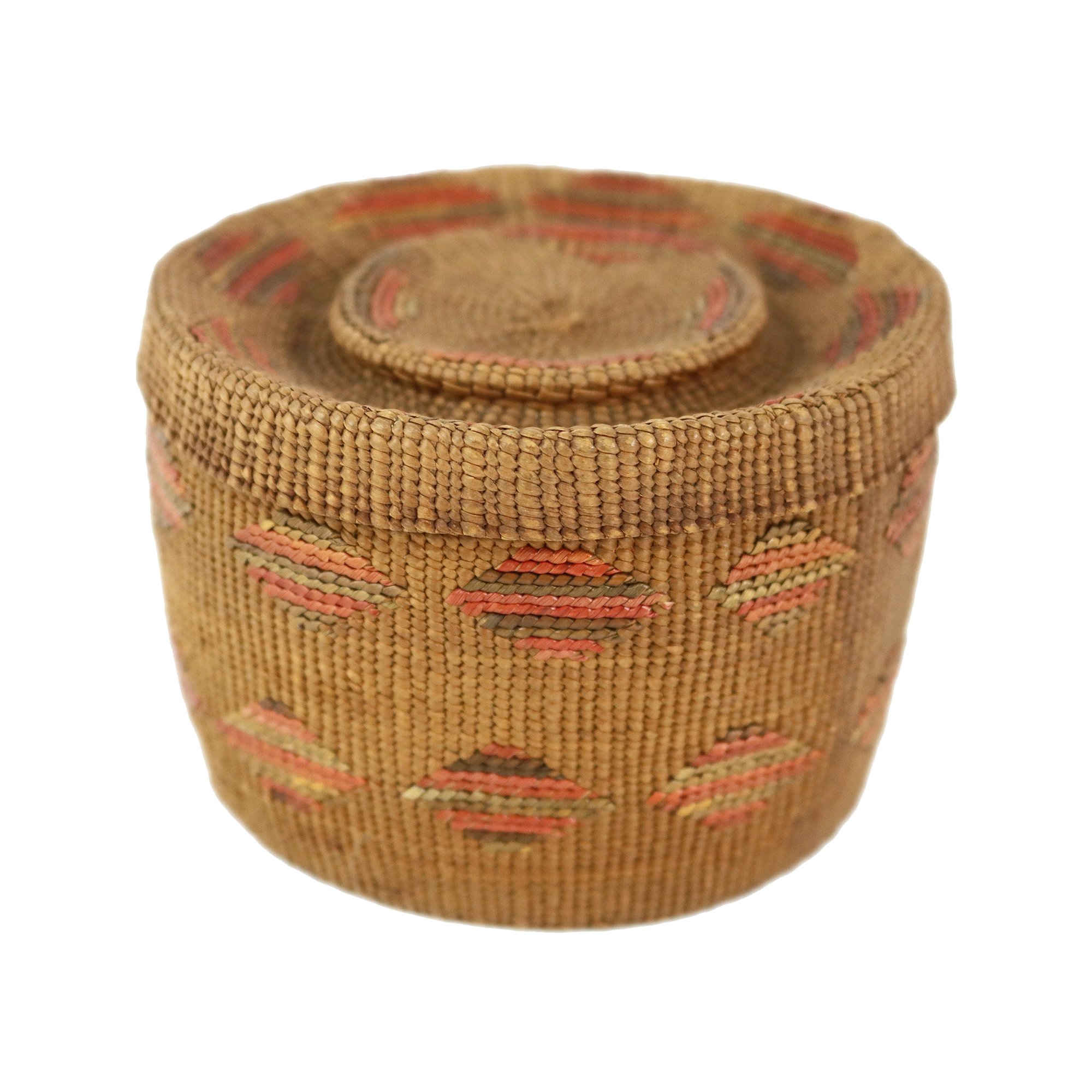 Tlingit Spruce Root Circular Rattle Top Basket, early 20th century