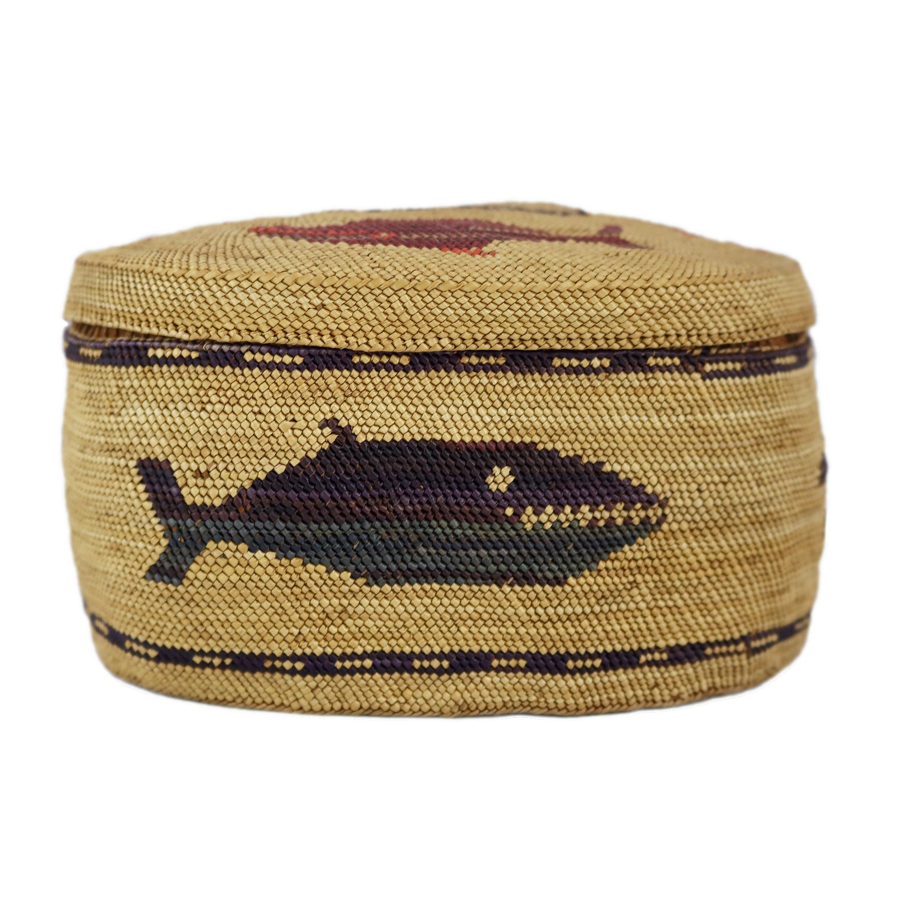 Fine Oval Nootka Sweetgrass Basket with Domed Lid, early 20th century