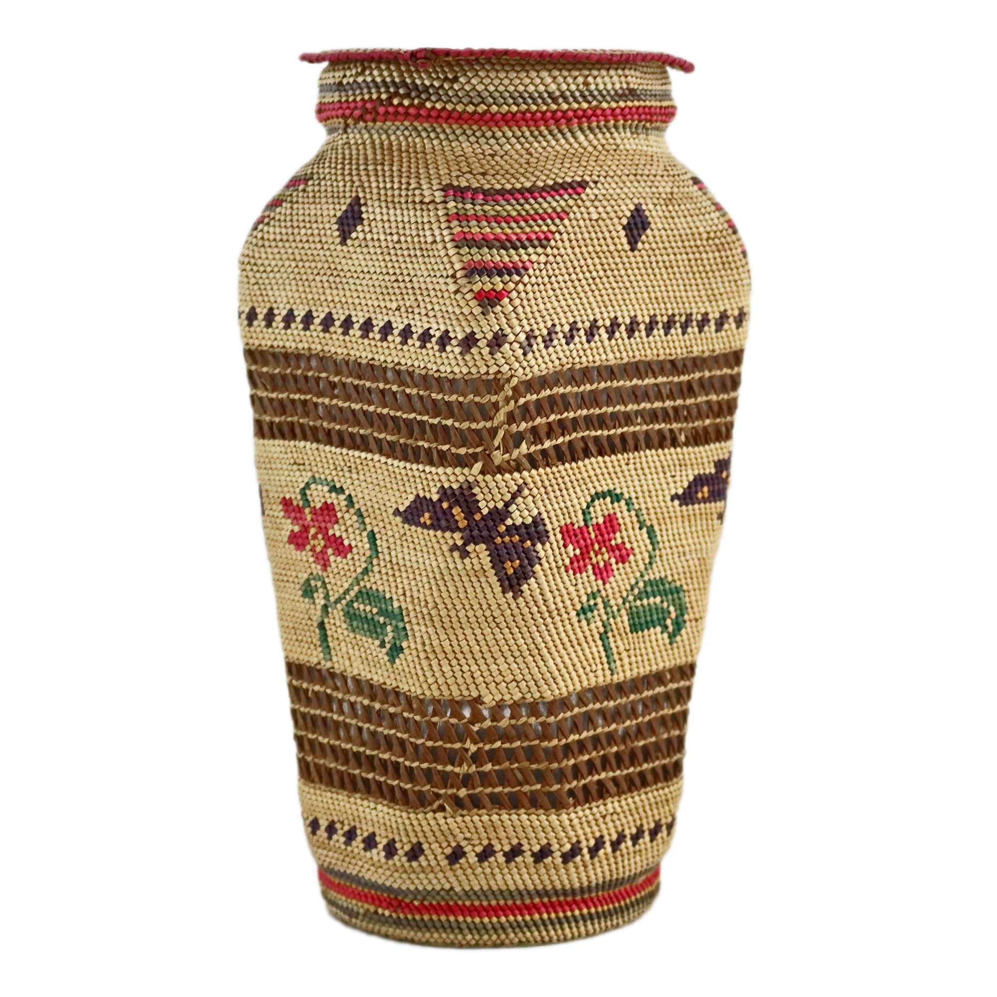 Nootka Sweetgrass Basketry Covered Round Bottle, early 20th century