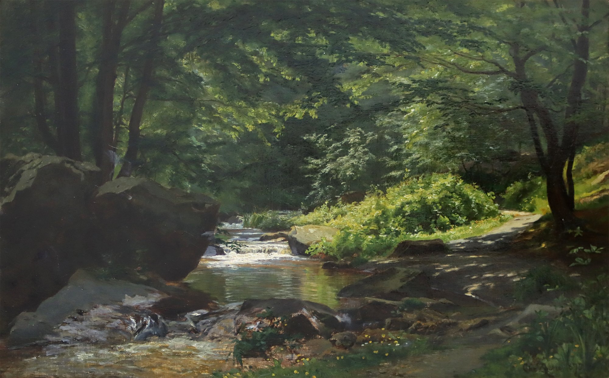 Christian Zacho (Danish, 1843-1913) 'Stream Running Through a Forest Clearing 1879'