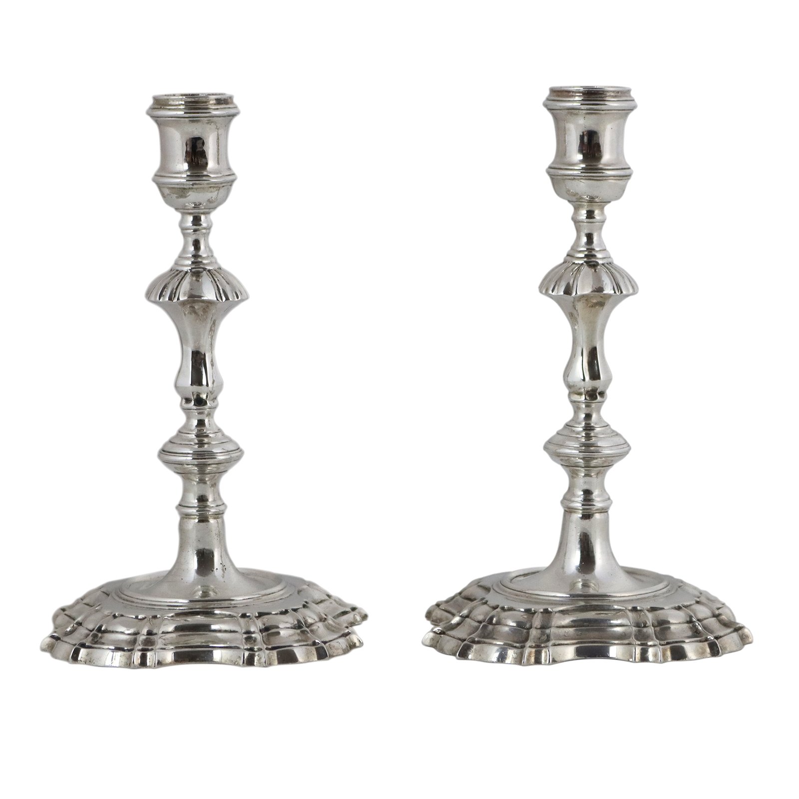 Pair of American Sterling Silver Candlesticks in the Georgian Style, marked "Crichton and Co. LTD. New York"