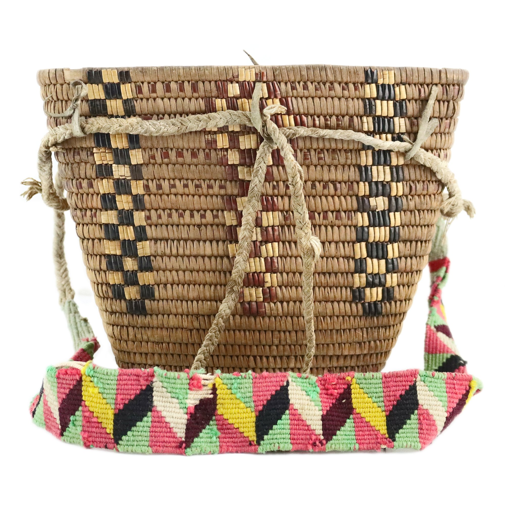 Large Cedar Root Berry Basket Complete with Tumpline, early 20th century