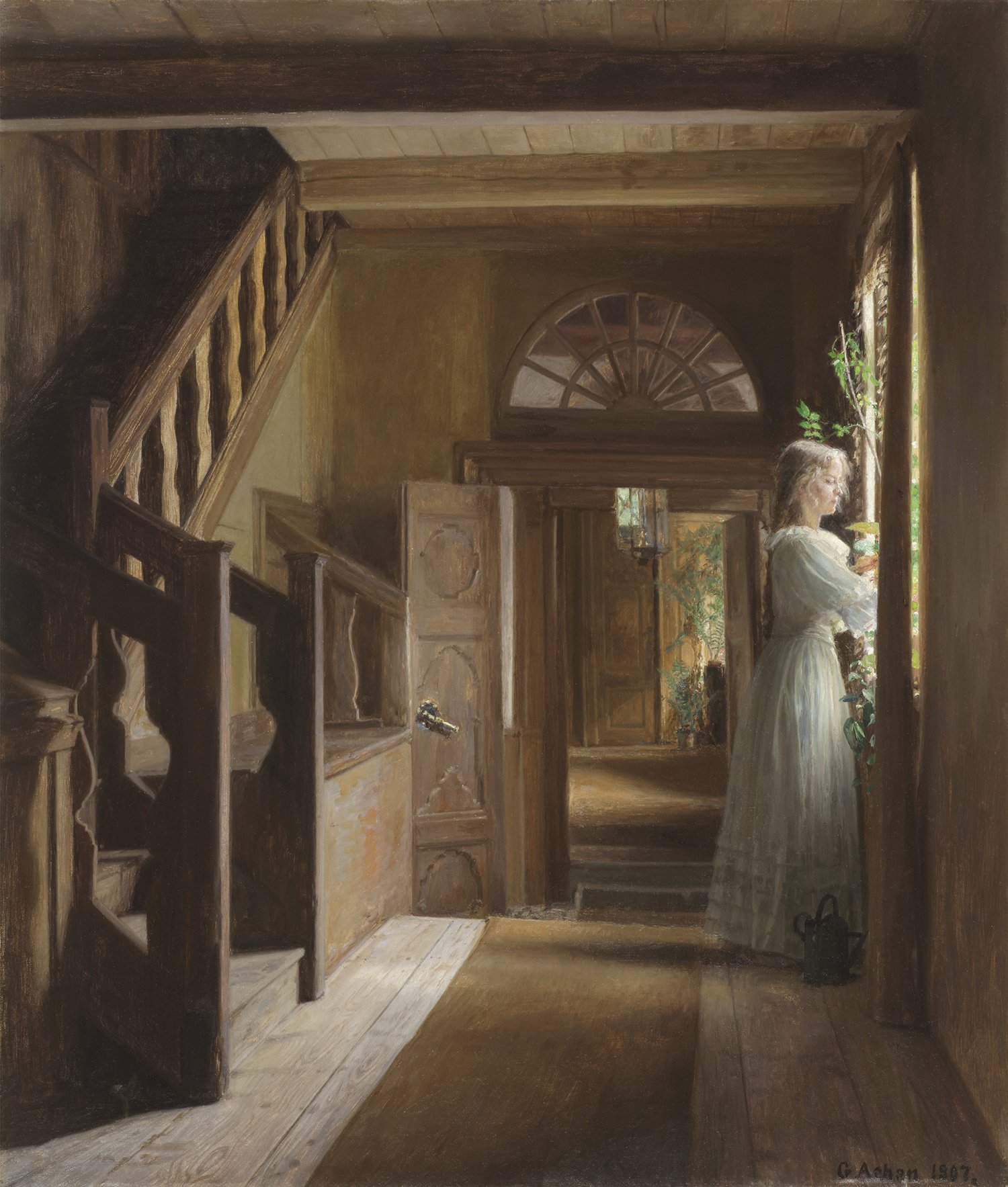 Georg N. Achen (Danish 1860-1912) ‘Quiet Contemplation, Interior from Buderupholm, 1’