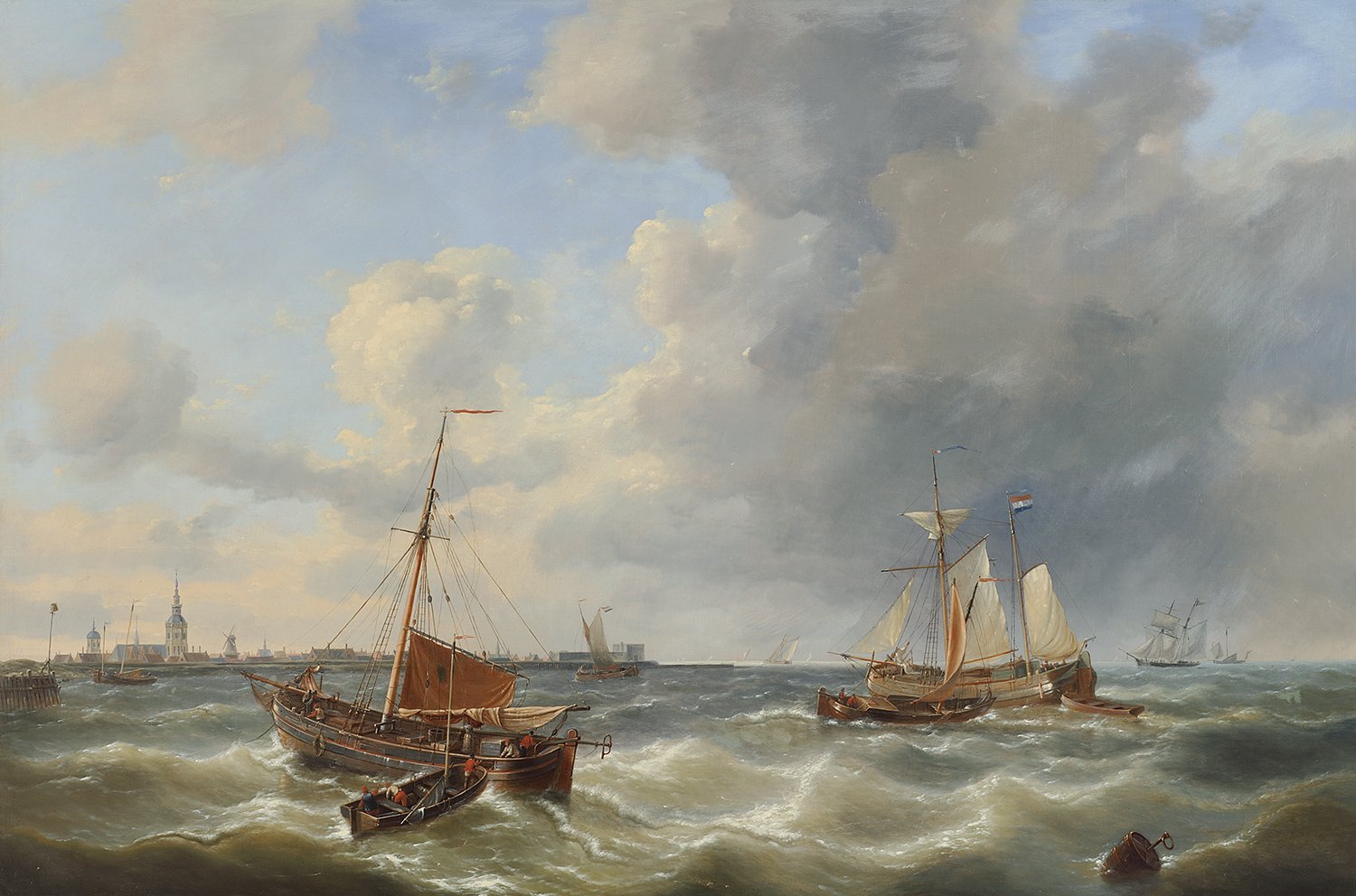 Louis (Charles-Louis) Verboeckhoven (Belgian 1802-1889)  'Shipping Off the Coast of Vlissingen, The Netherlands'